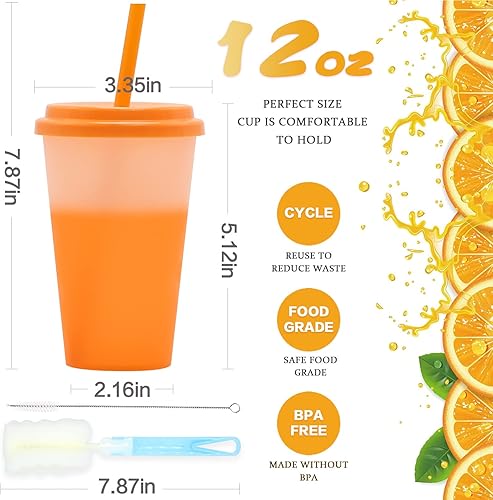 Miniatura 3 de Vasos que cambian de color, 10 vasos de plástico de 12 onzas con tapas y pajitas para batidos de café helado, vasos reutilizables a prueba de fugas