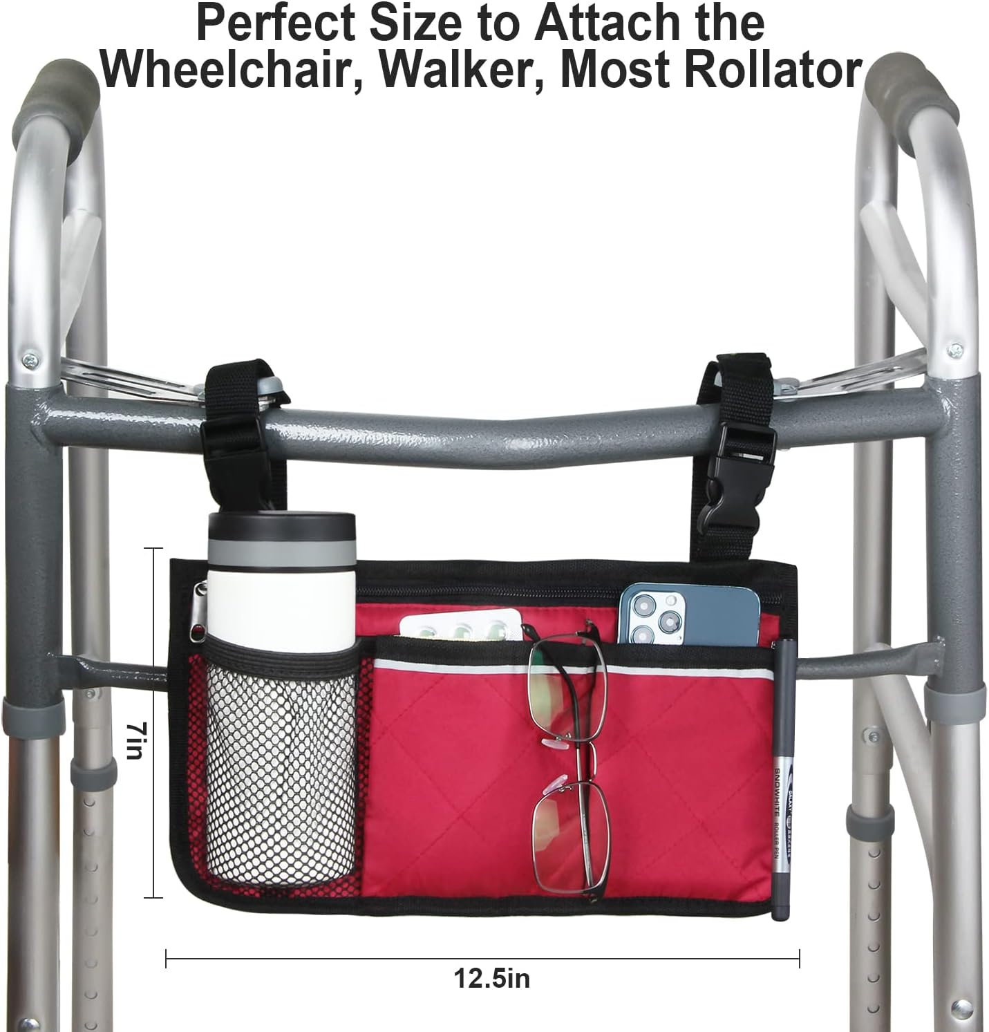 Wheelchair Side Organizer Storage Bag Armrest Pouch with Cup Hold and Reflective Strip, for Most Wheelchairs, Walkers or Rollators (Purple) : Health & Household