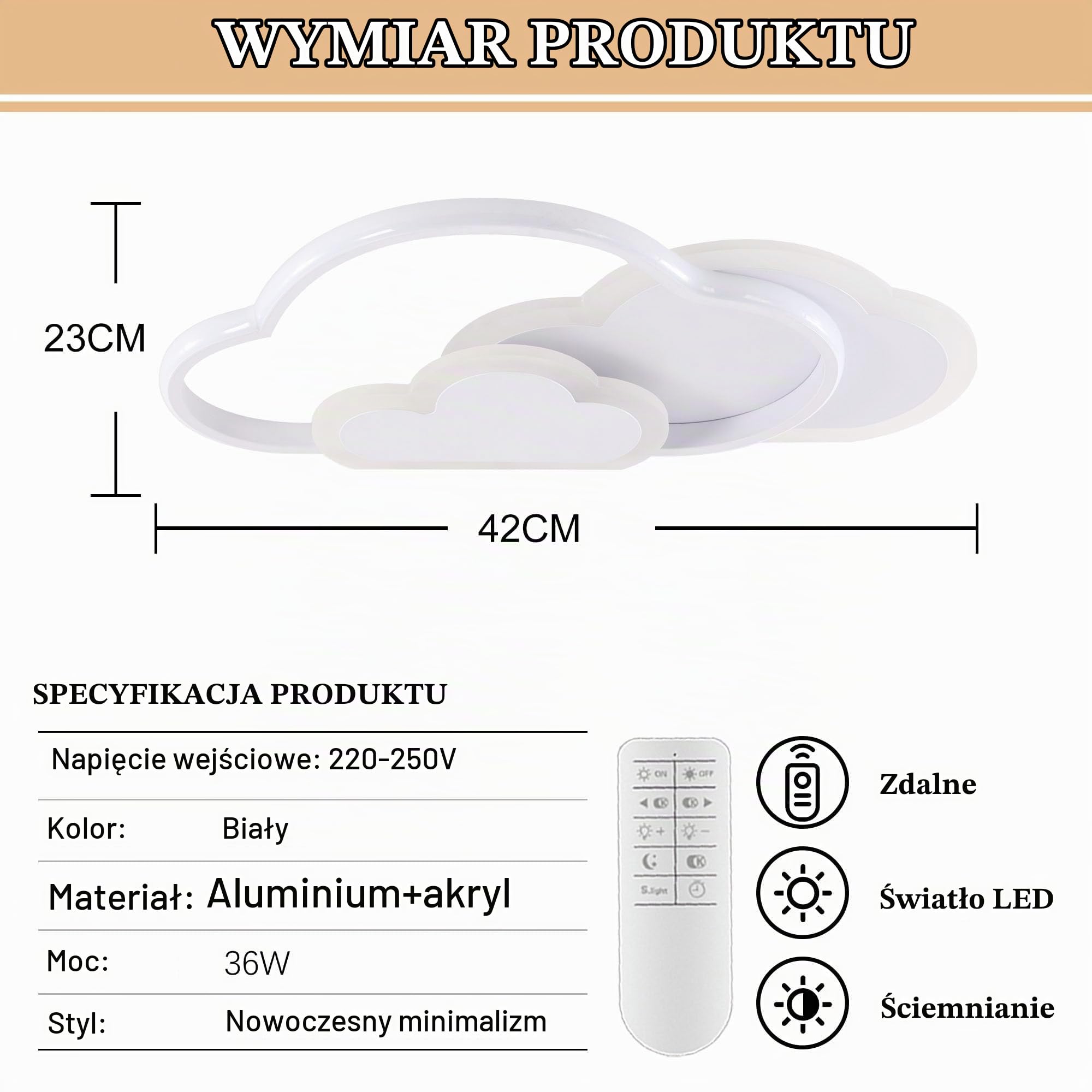 Kreatywna lampa sufitowa w kształcie chmury z pilotem zdalnego sterowania, ściemniana, akrylowa lampa sufitowa wpuszczana do montażu w salonie, sypialni, przedpokoju i pokoju dziecięcego, 42