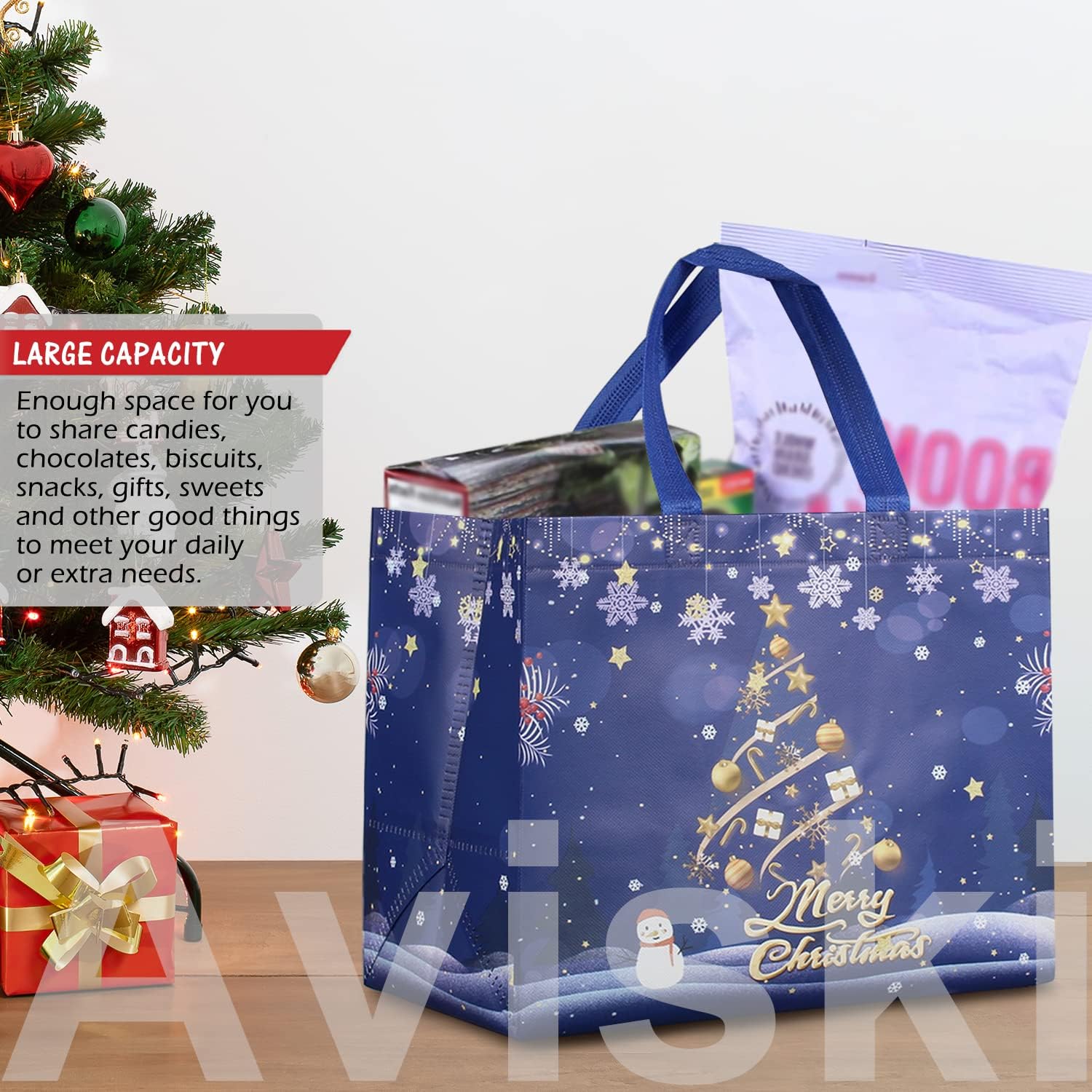 24PCS Christmas Tote Treat Non-Woven Gift Bags with Handles for Gifts Wrapping Shopping, Xmas Party Supplies, 12.8 * 9.8 * 6.7inch - Image 3