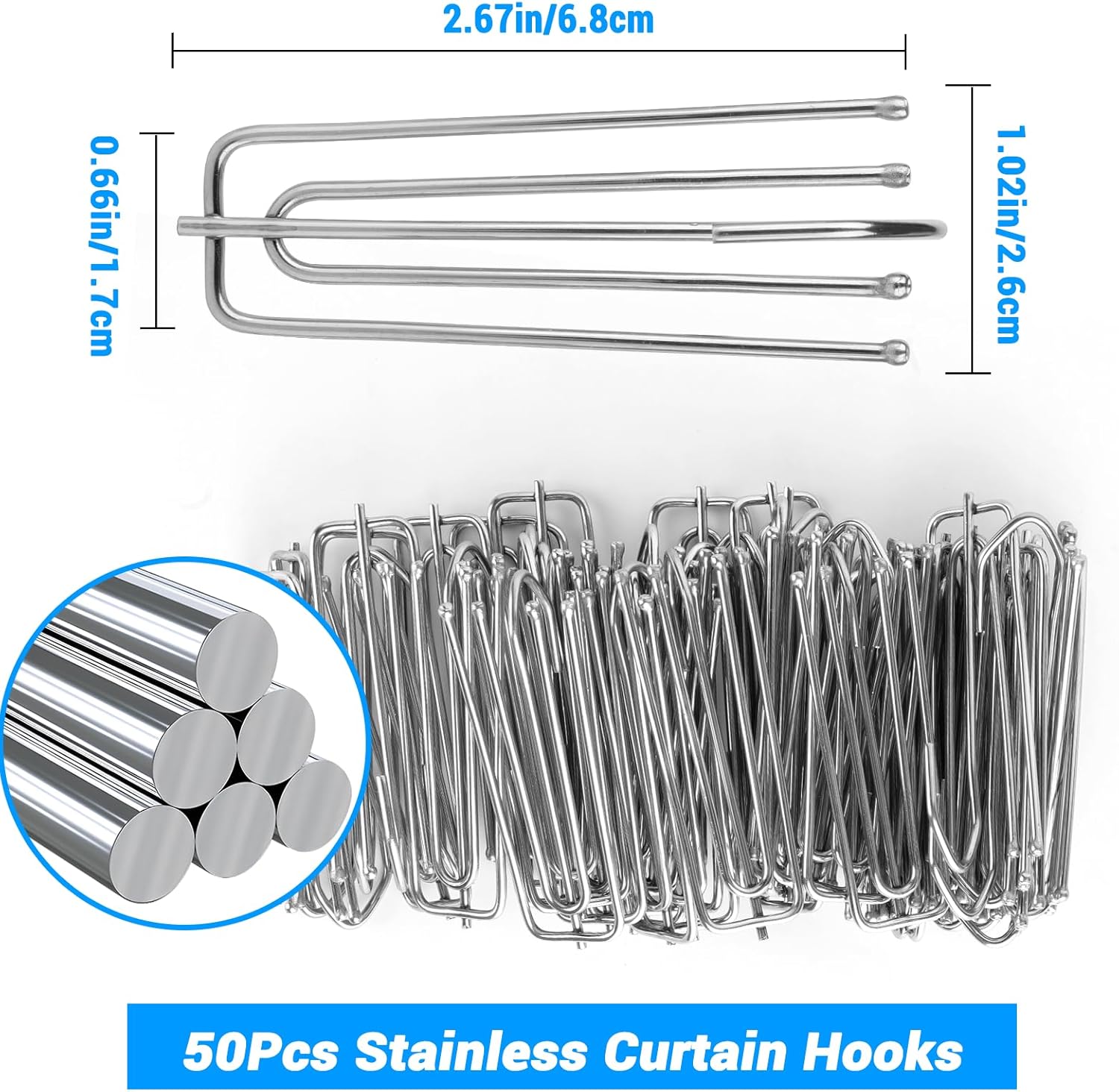 Curtain Pleat Tape with 50 Hooks, 11 Yards /10 Meters Pleater Tape for Curtains, Included 50Pcs Stainless Steel Hooks with 4 Prongs, Pinch Pleat Curtain Tape and Hooks for Making Pleated Curtain