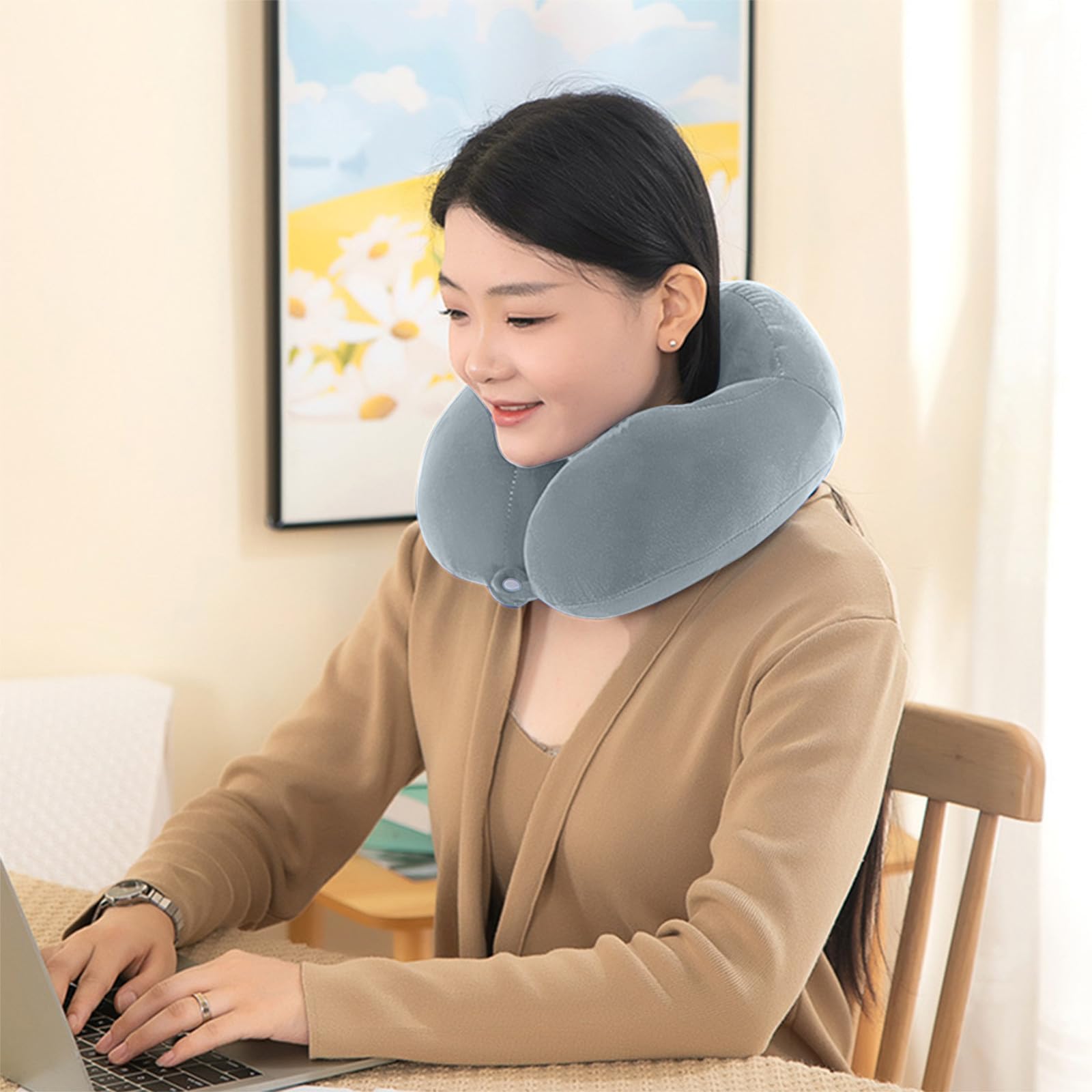 Throw Pillows Memory Foam Neck Pillow for Travel Airplane and Car Use Ergonomic U-Shape Cervical Support Pillow for