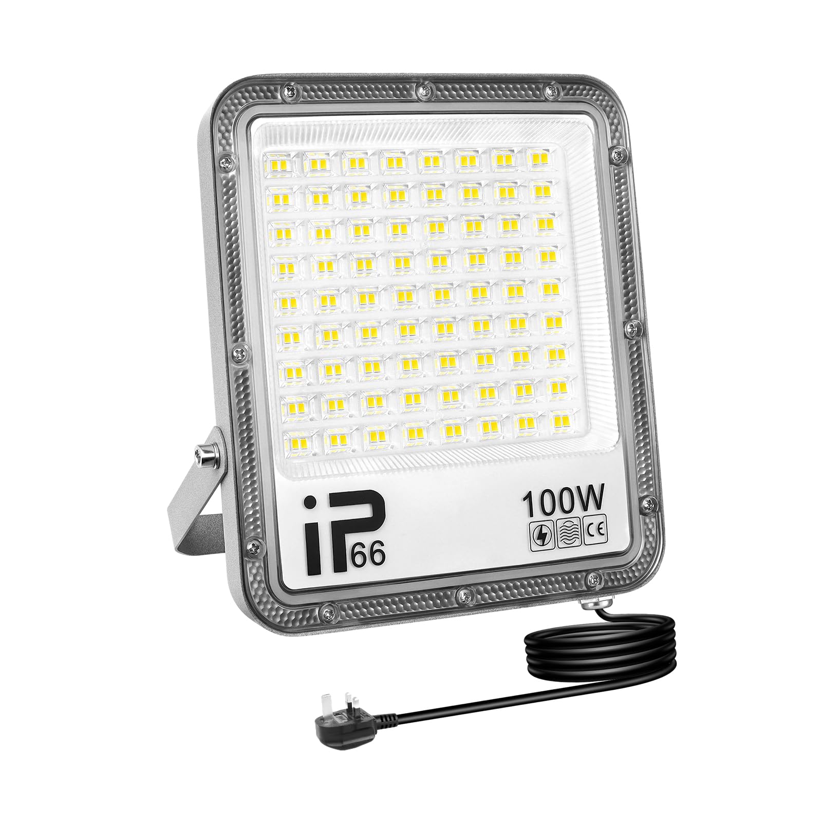 AUXTINGS 100W LED Floodlight,10000lm Security Flood Lights Outdoor 6000K Bright Daylight White IP66 Waterproof Work Lamp for Home Garden Garage Yard Warehouse Patio Billboard Lighting with UK Plug