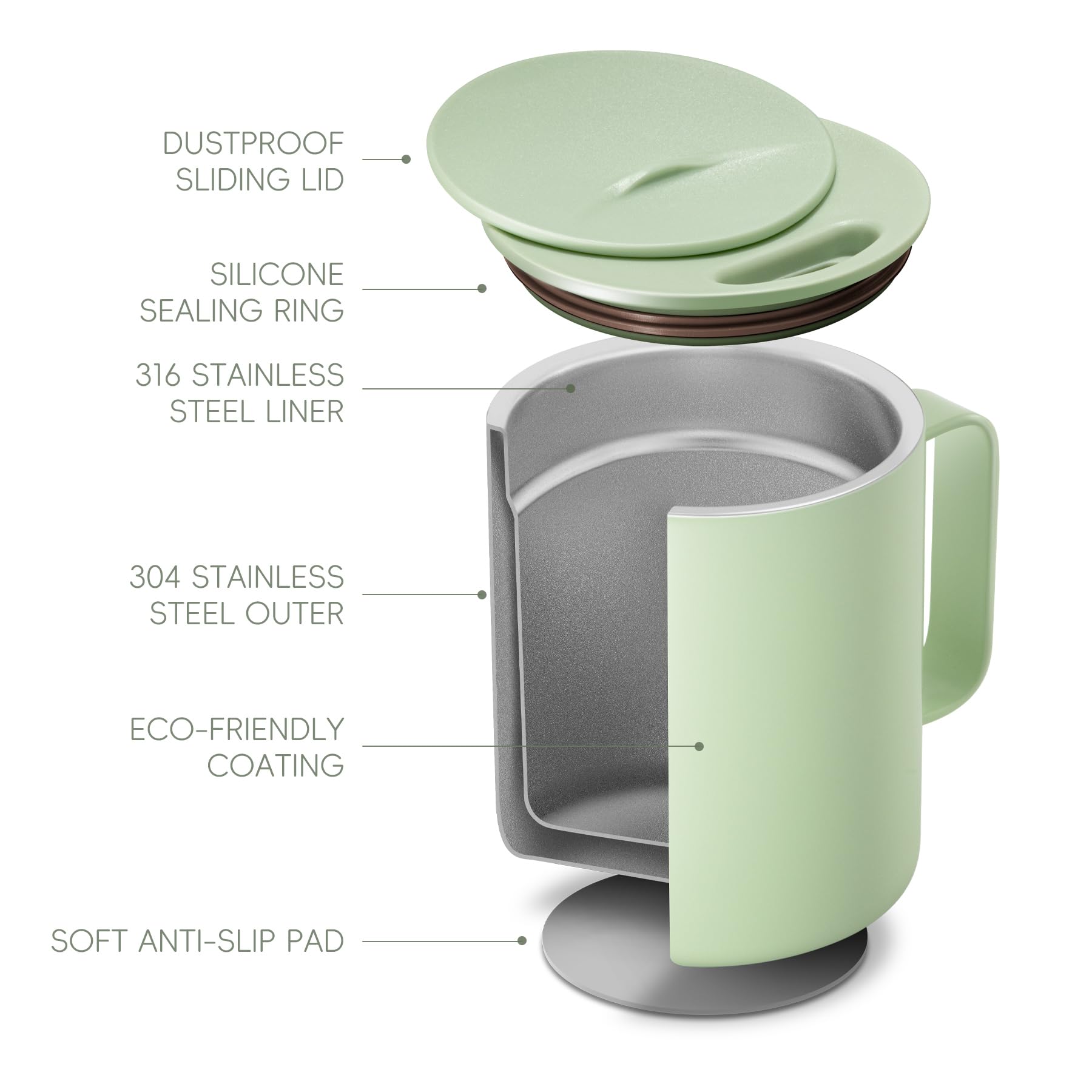 Homealexa 400 ml Coffee Mug, Double-Walled Vacuum Thermal Coffee Mug, Coffee and Tea Cup, Stainless Steel - Image 2