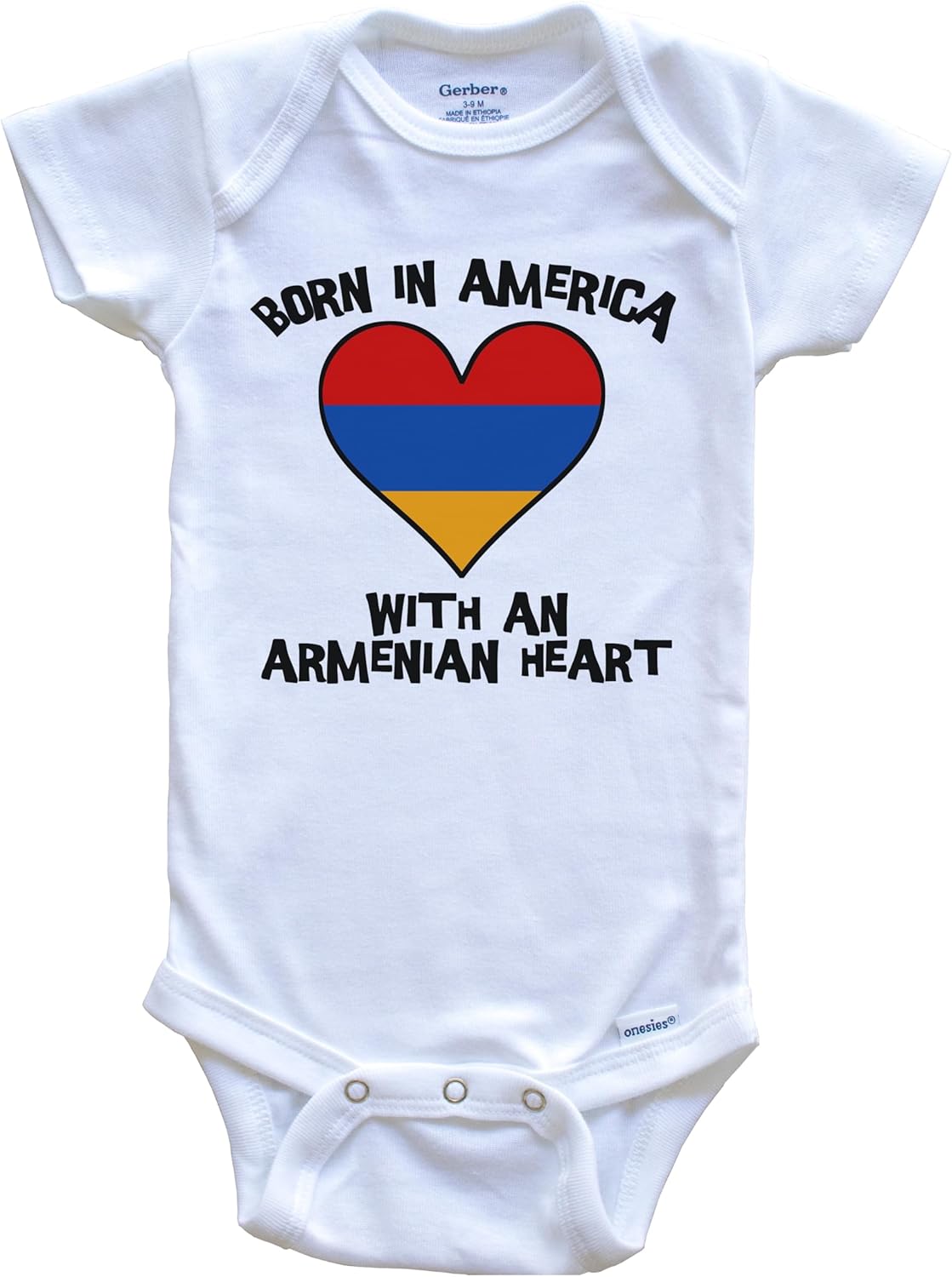 Born in America with an Armenian Heart One Piece Baby Bodysuit Armenia Flag Baby Bodysuit