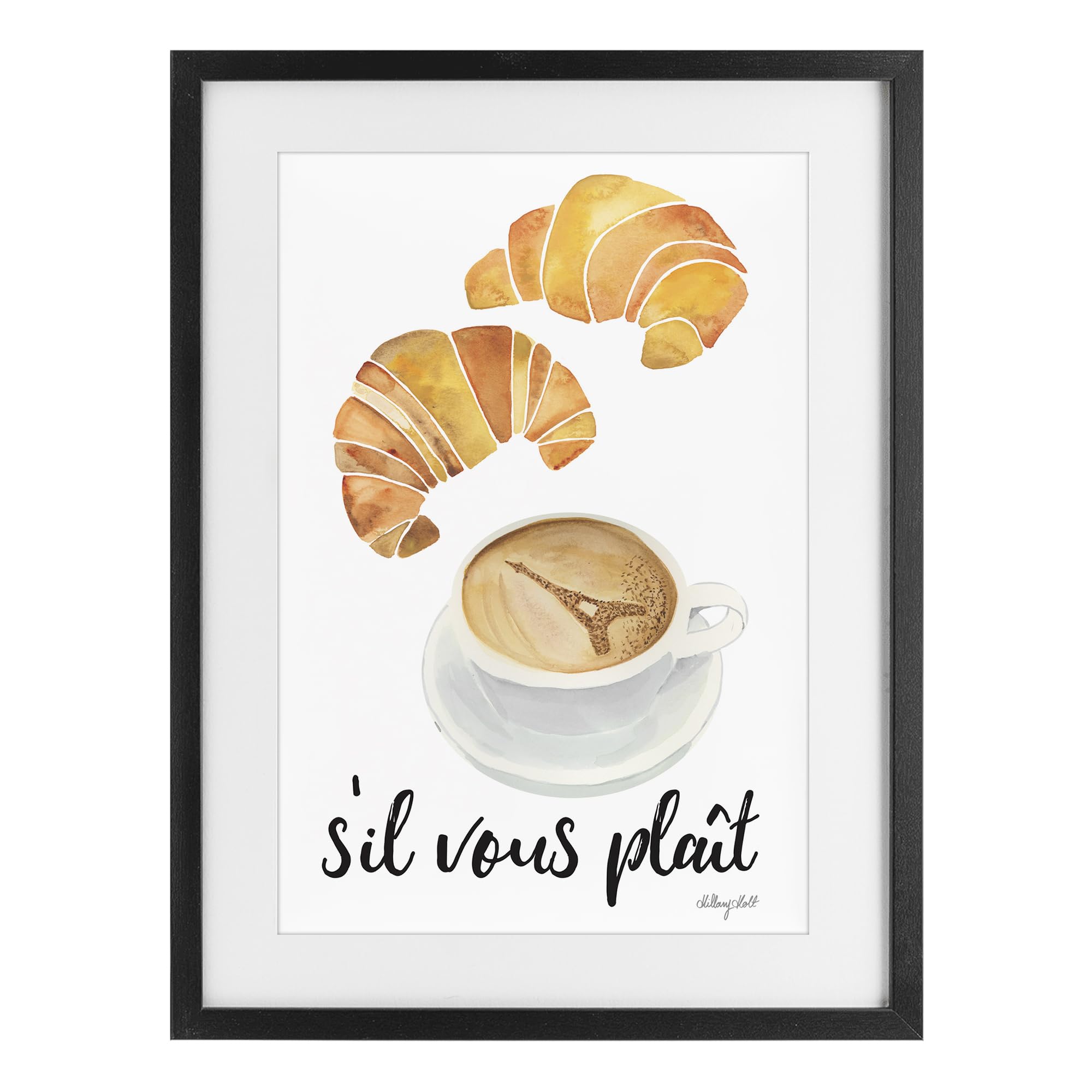 'Paris Croissant and Coffee'| Framed Print Under Glass