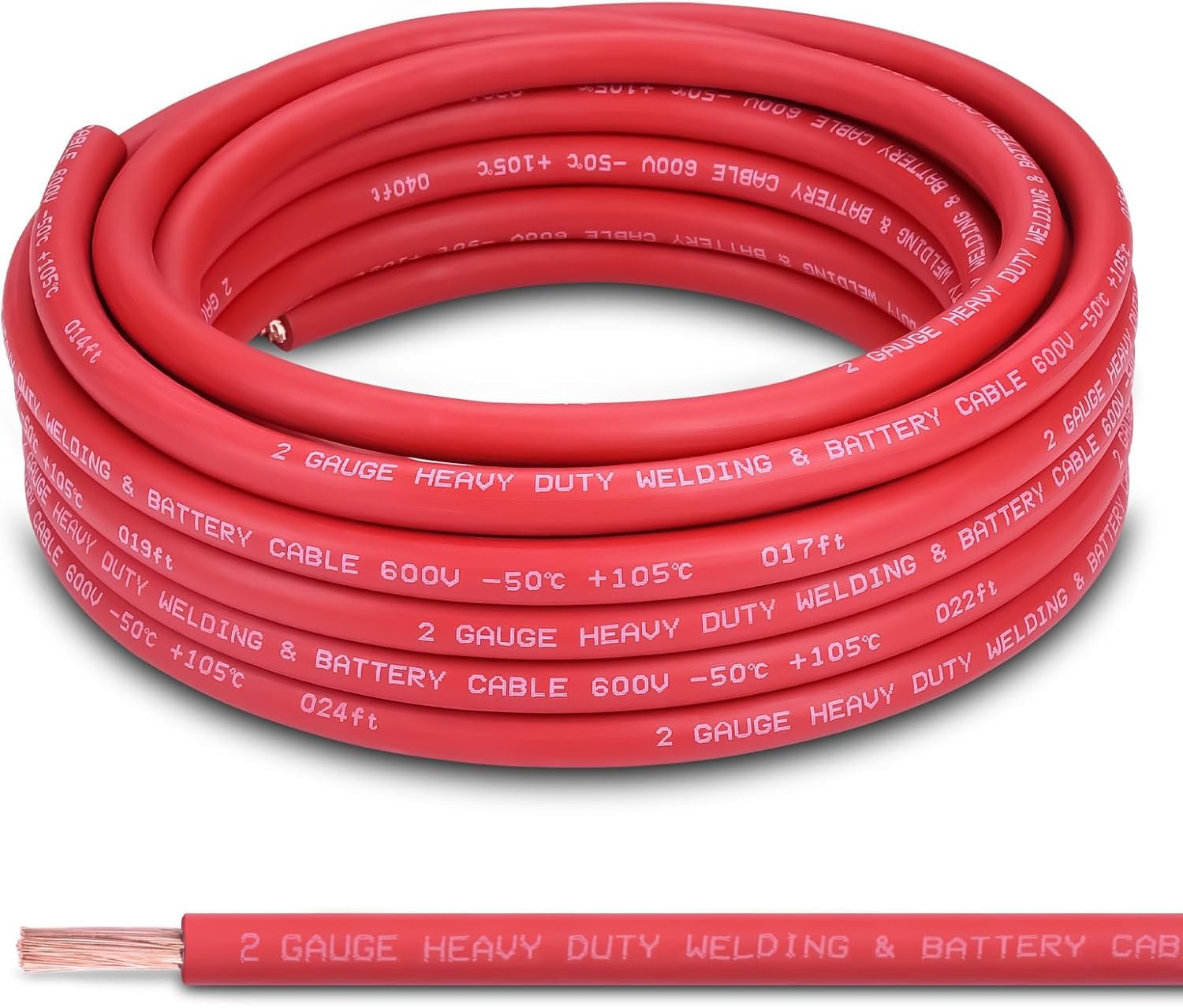 2 AWG Battery Cable, 30FT Red 2AWG Copper Wire, 2 AWG Welding Cable for Automotive, Battery, Solar and Marine