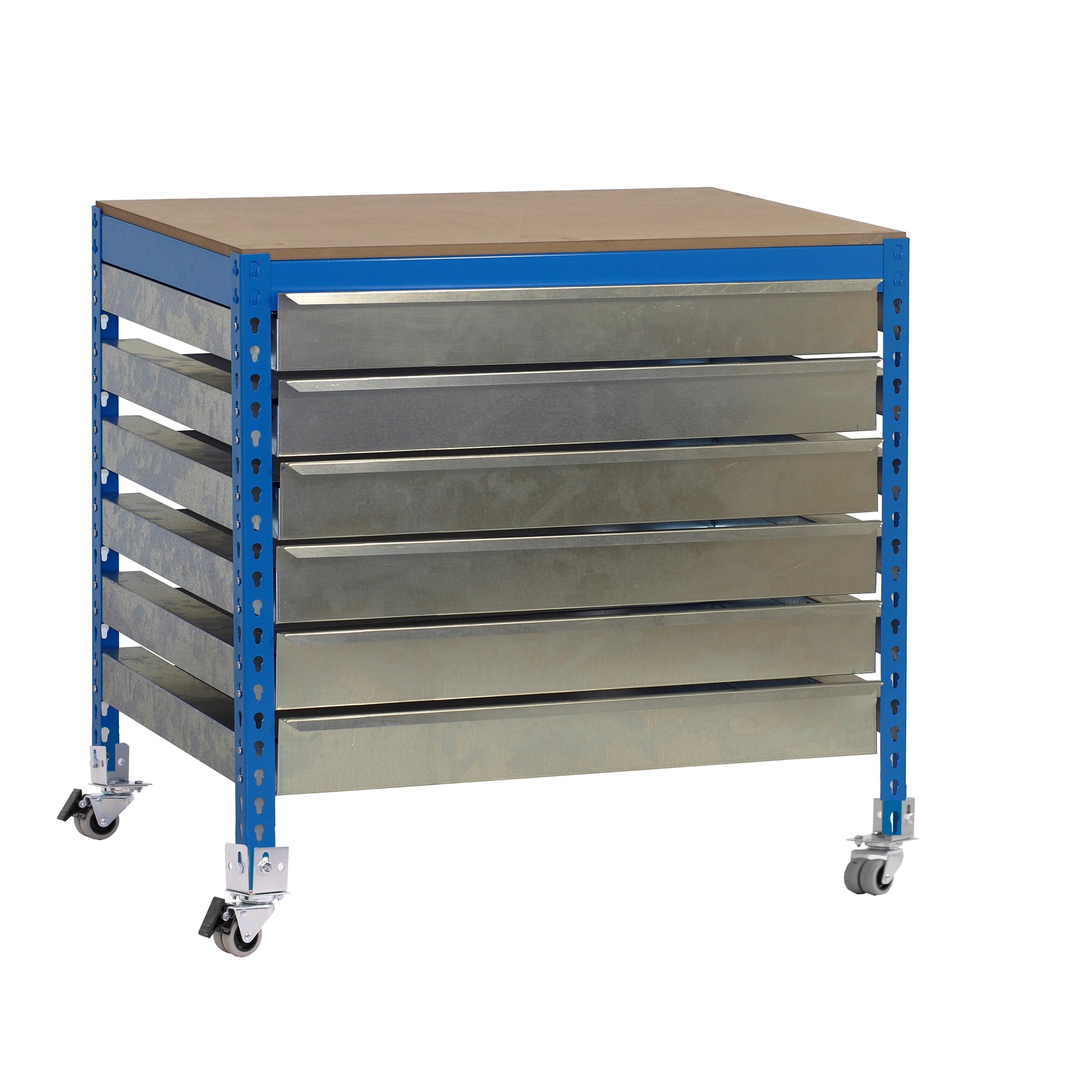 Simon Rack Banco de Trabajo Taller con Ruedas 1210x760 mm - BT5 | 6 Cajones, Tablero madera 16 mm, Capacidad Carga 120 kg, Azul , Pintura anticorrosión, Montaje sistema clic