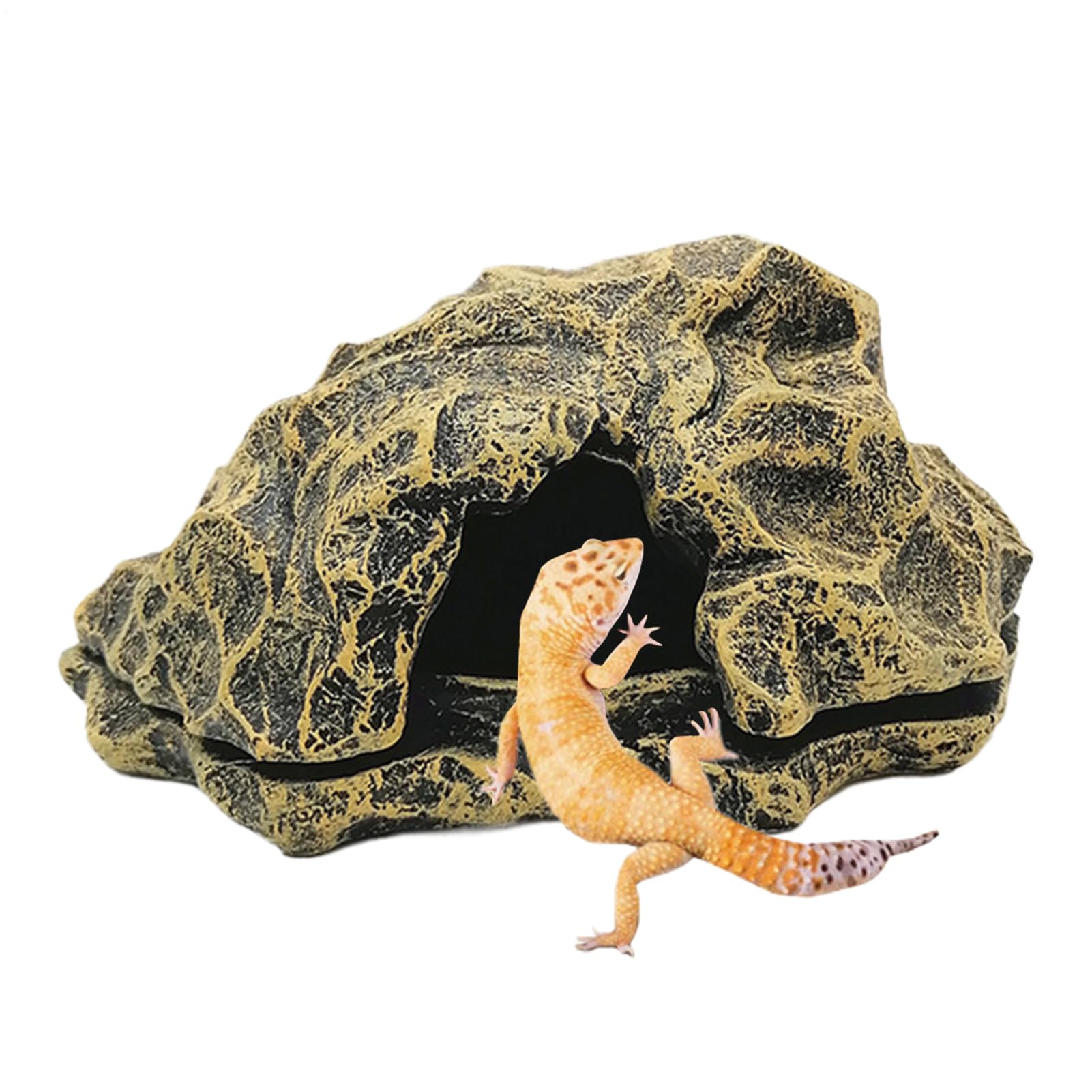 Tana Per Rettili - Roccia Finta in Resina Caverna per Drago Barbuto per Terrario,Piccola Zona Termica Decorativa Roccia Simulata Vasca per Pesci Decorazione Acquario per Granchi Gamberetti e