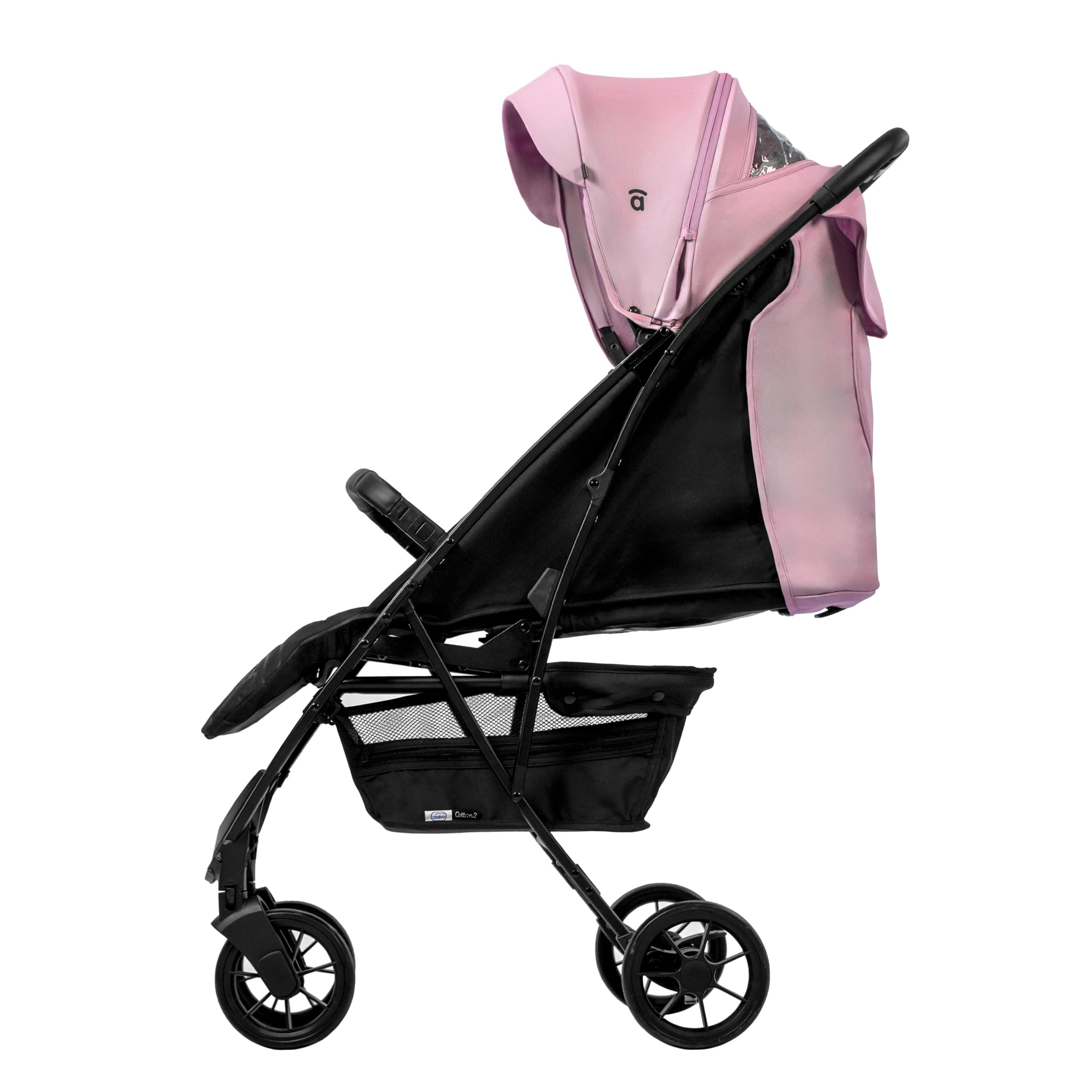 Asalvo COTTON 2 Silla de Paseo para bebé, Carrito de paseo con Respaldo Reclinable, Cochecito urbano, Arnés 5 Puntos, SPF50+, Capota con Ventana, Manejable y Máxima Seguridad Hasta 24 kg Rosa