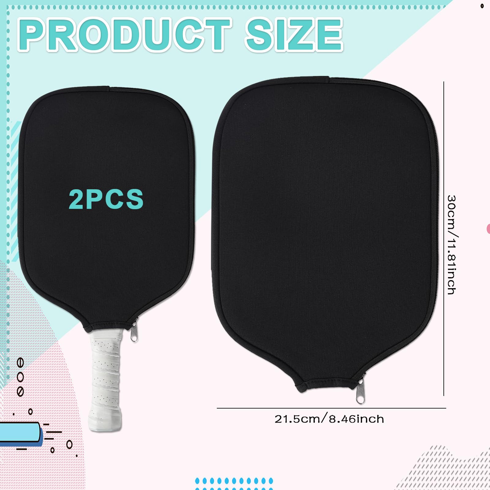 Set di 2 Custodie per Racchetta da Pickleball - in Neoprene, con Cerniera, Anti-Urto e Resistente alla Polvere, 8.25 x 11.8 Pollici, Protezione per Racchette Standard