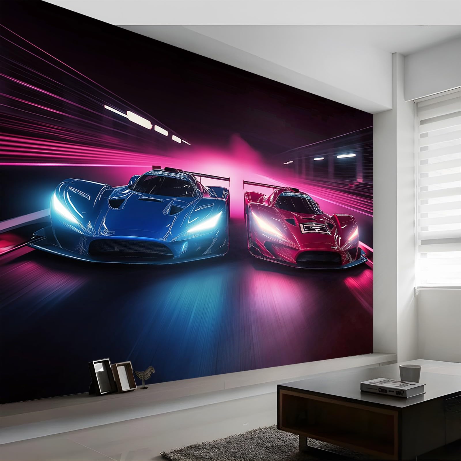 Panoramiczna tapeta biegowa niebieska czerwona 250 x 175 cm (szer. x wys.), nowoczesna tapeta z włókniny do sypialni salonu biura spersonalizowana dekoracja ścienna restauracja pokój dziecięcy