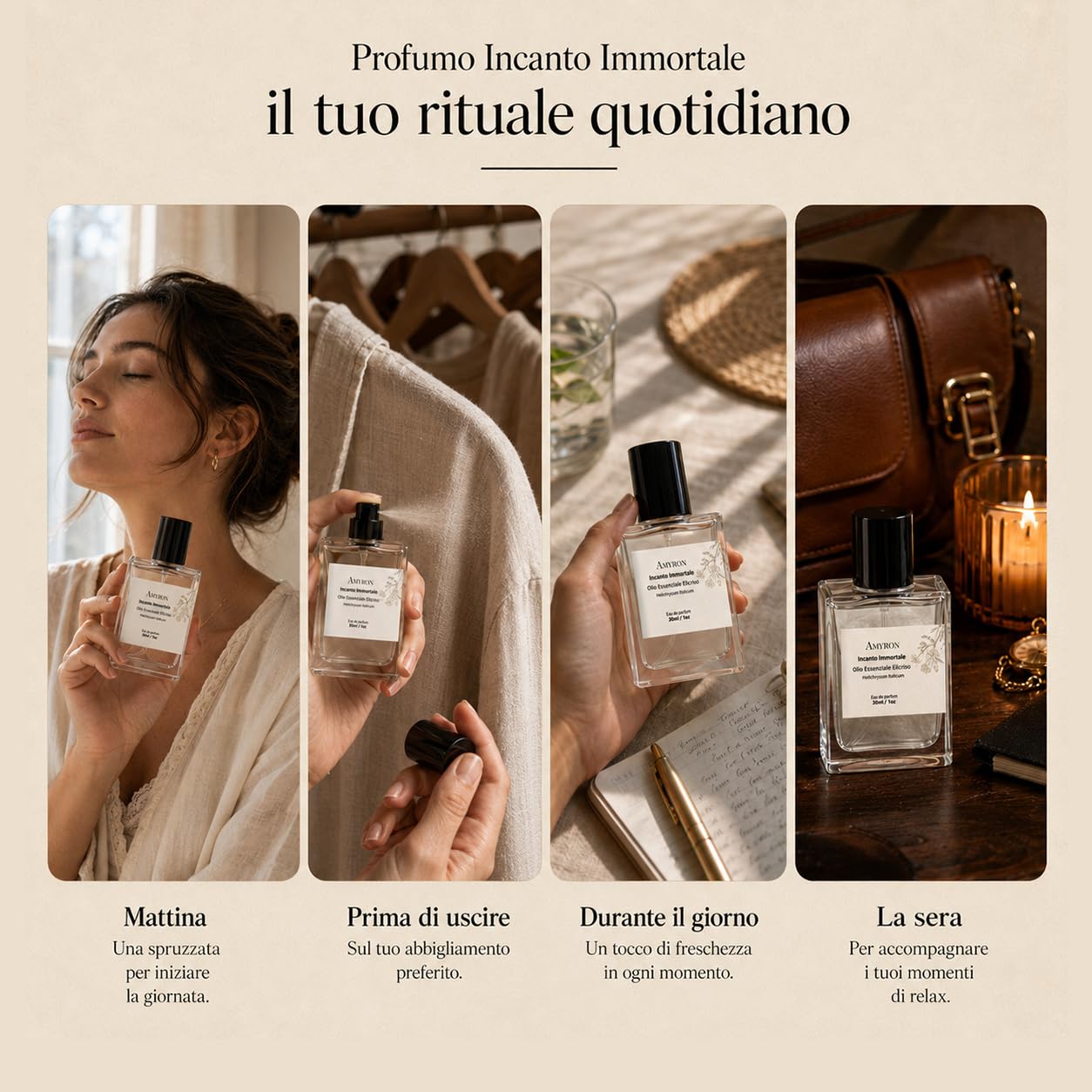Profumo Botanico Incanto immortale 30ml AMYRON, Creato Con Ingredienti Al 100% Naturali A Base di Olio Essenziale Elicriso/Fragranza Artigianale Made In Italy.