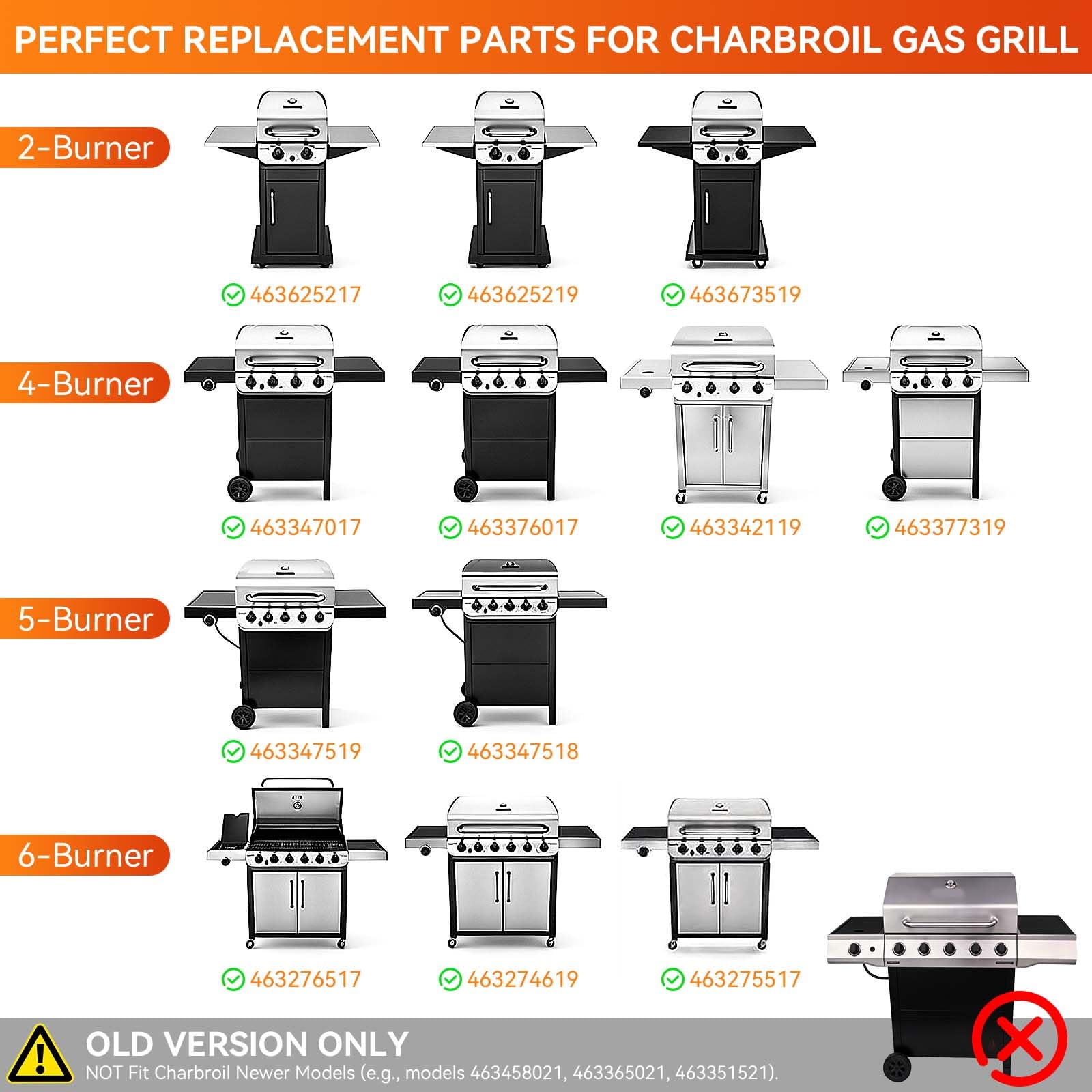 Ricambi per griglia Charbroil Performance 463673517 463673519 463625217 463625219 300 2 bruciatori propano liquido, kit di riparazione per 475 4 bruciatori 463347017, G470-5200-W1 (6 Pacchetti