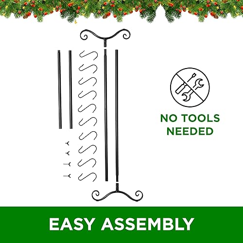 Miniatura 9 de BIRDROCK HOME Soporte para calcetines de Navidad de 10 ganchos | Estante independiente de metal de hierro ligero para decoración de vacaciones |