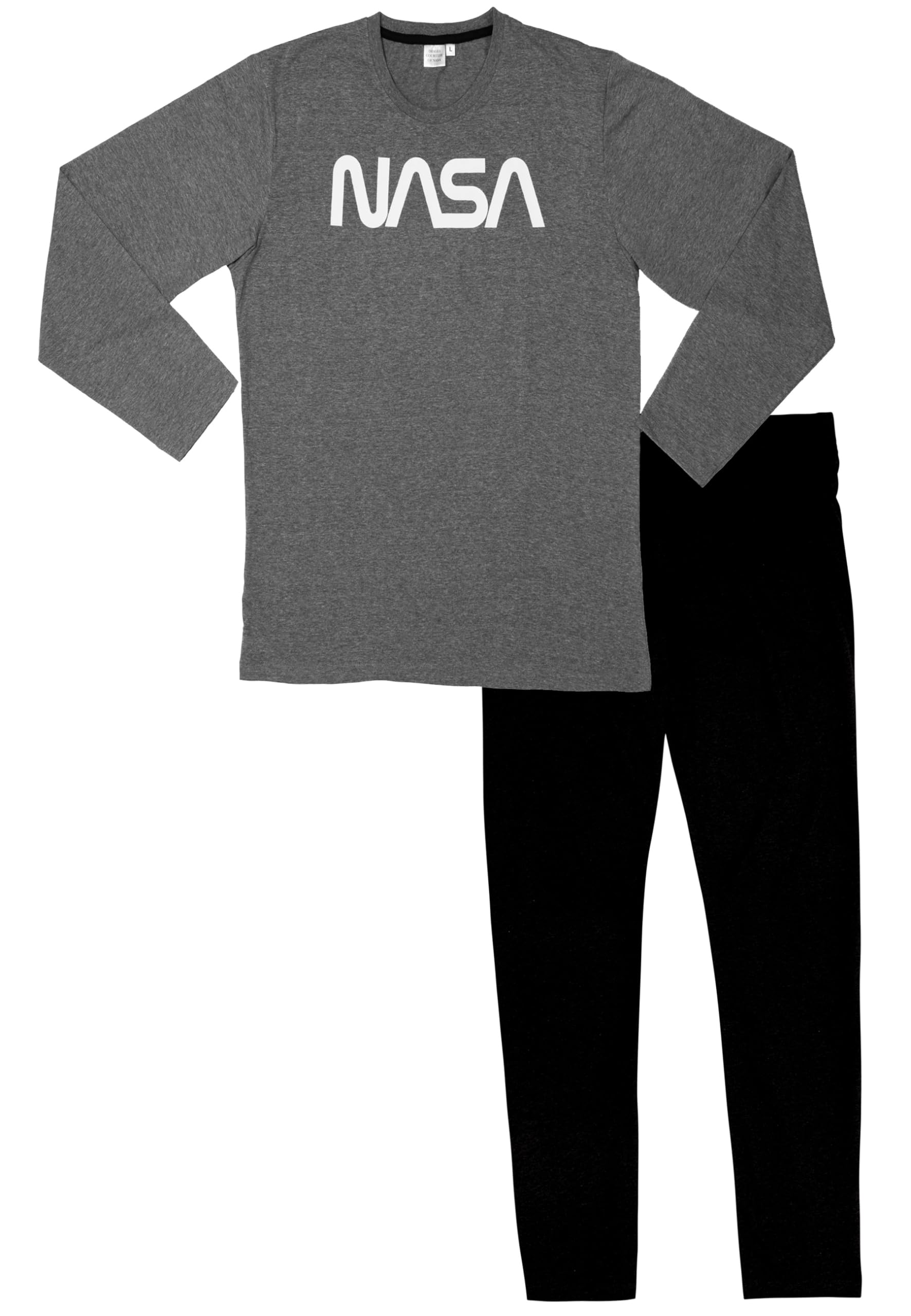 United LabelsNASA Men's Pyjama Set, Long Sleeve Top with Trousers, Grey/Black, grey/black, XL