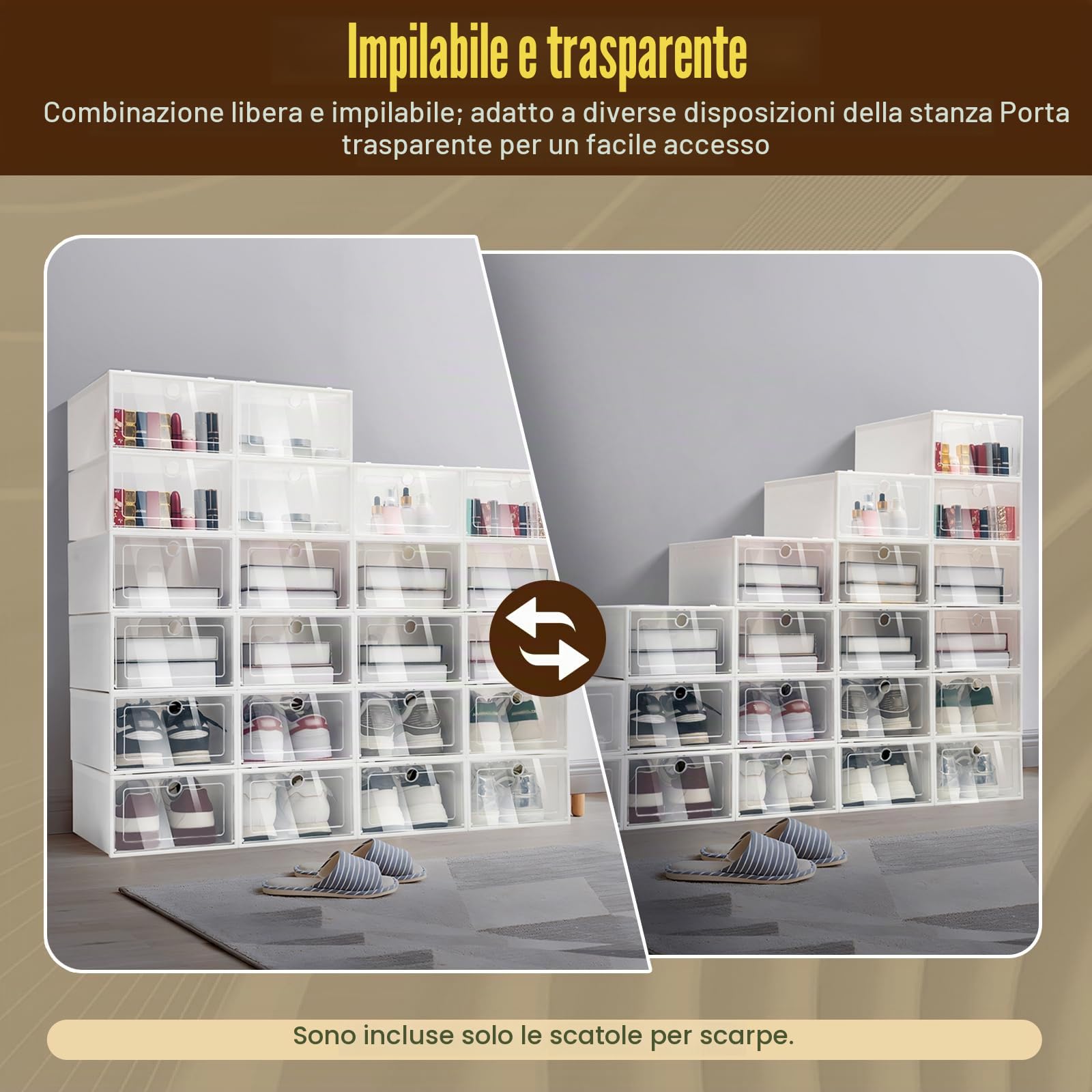 20/24 scatole trasparenti pieghevoli per scarpe, impilabili, 33 x 23 x 14 cm (24)