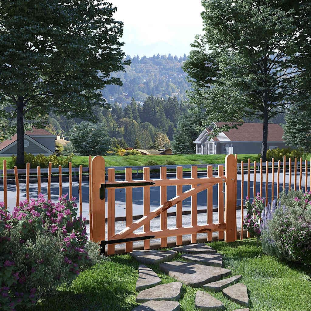 Puerta de valla de una sola hoja de madera de avellana impregnada 100 x 60 cm, encanto rústico, puerta de jardín resistente a la intemperie, incluye bisagras y gancho para cabina para jardín