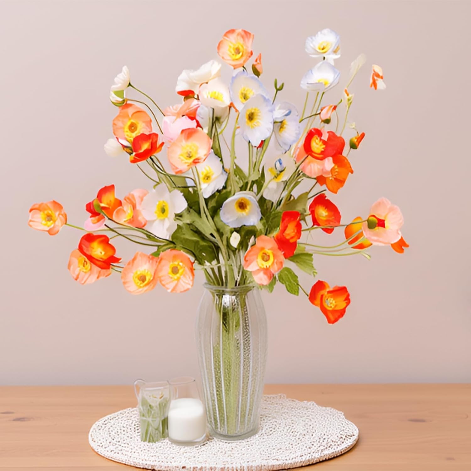 Artificial Flowers 9Pcs 23.22" Poppies Flowers，Ranunculus Artificial Flowers，Faux Flowers Artificial Silk Flowers，Fake Flower Stems for Wedding，Party，Outdoor Indoor Decor Flower Arrangements for Table - Image 4