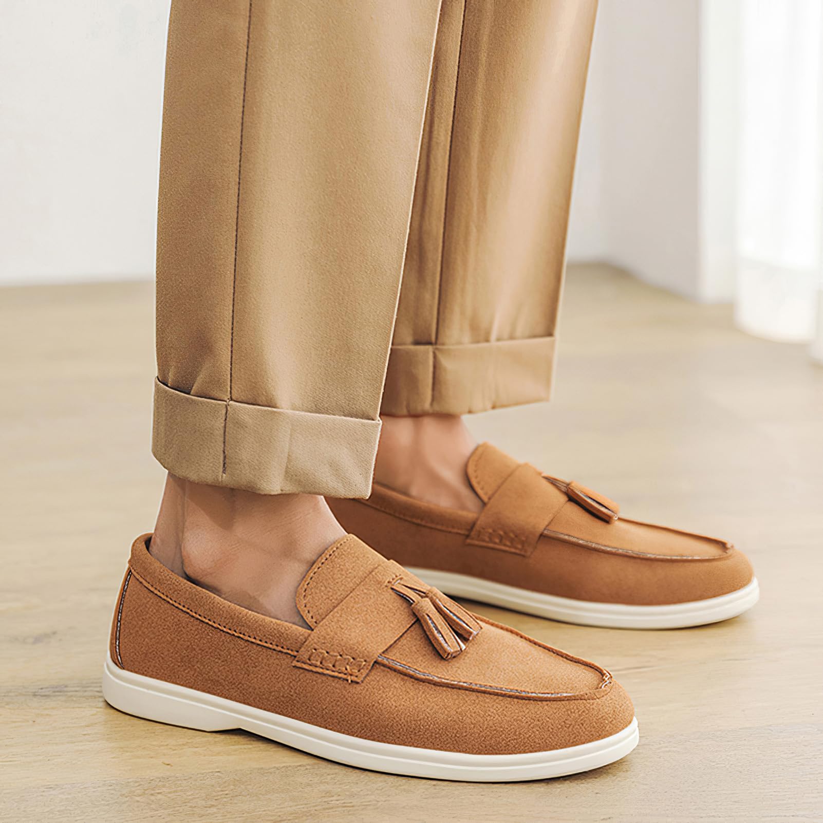 rismart Mocasines Hombre sin Cordones Ante Zapato Informales Loafers Planos