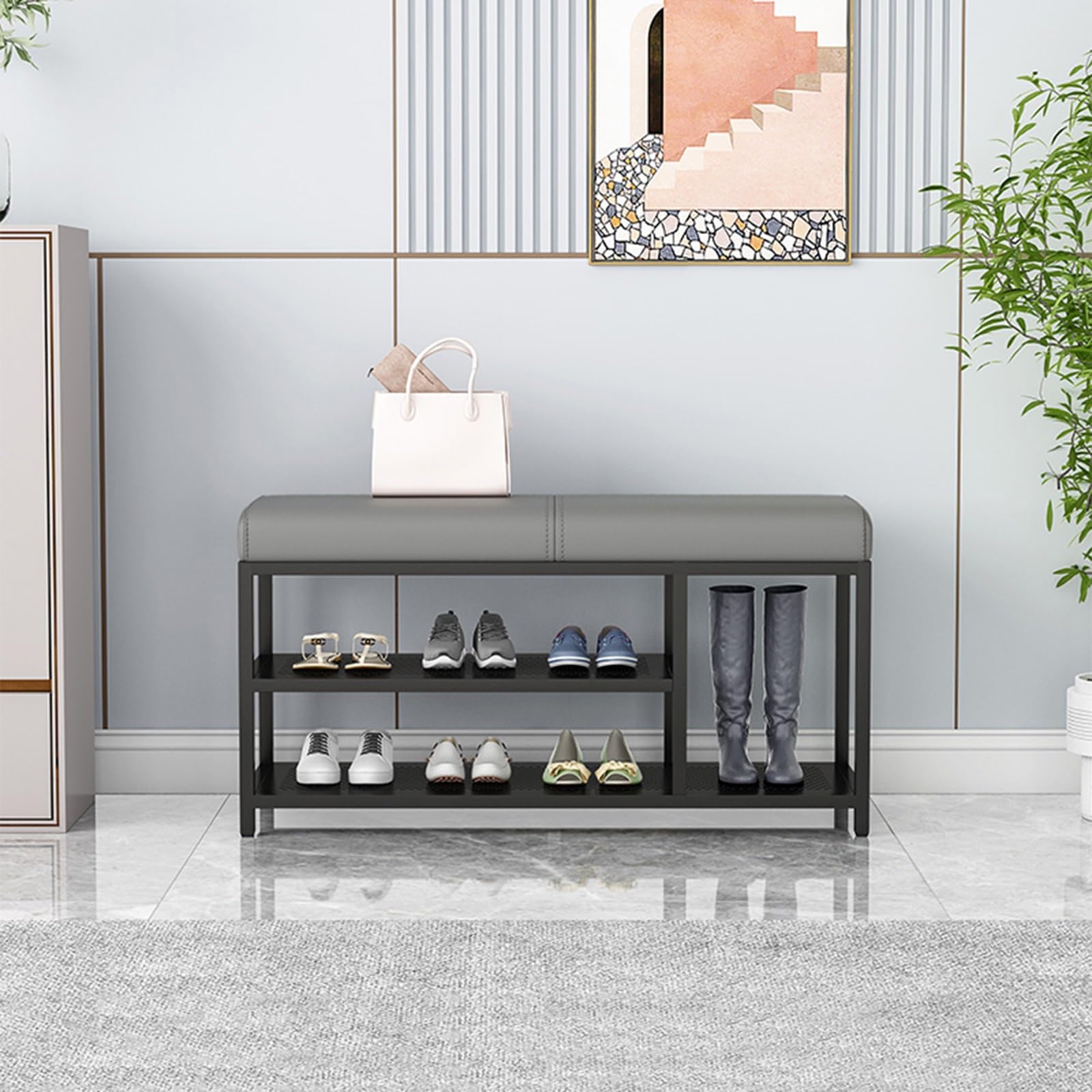 Banc à chaussures meuble de rangement d'entrée avec assise confortable 80 cm