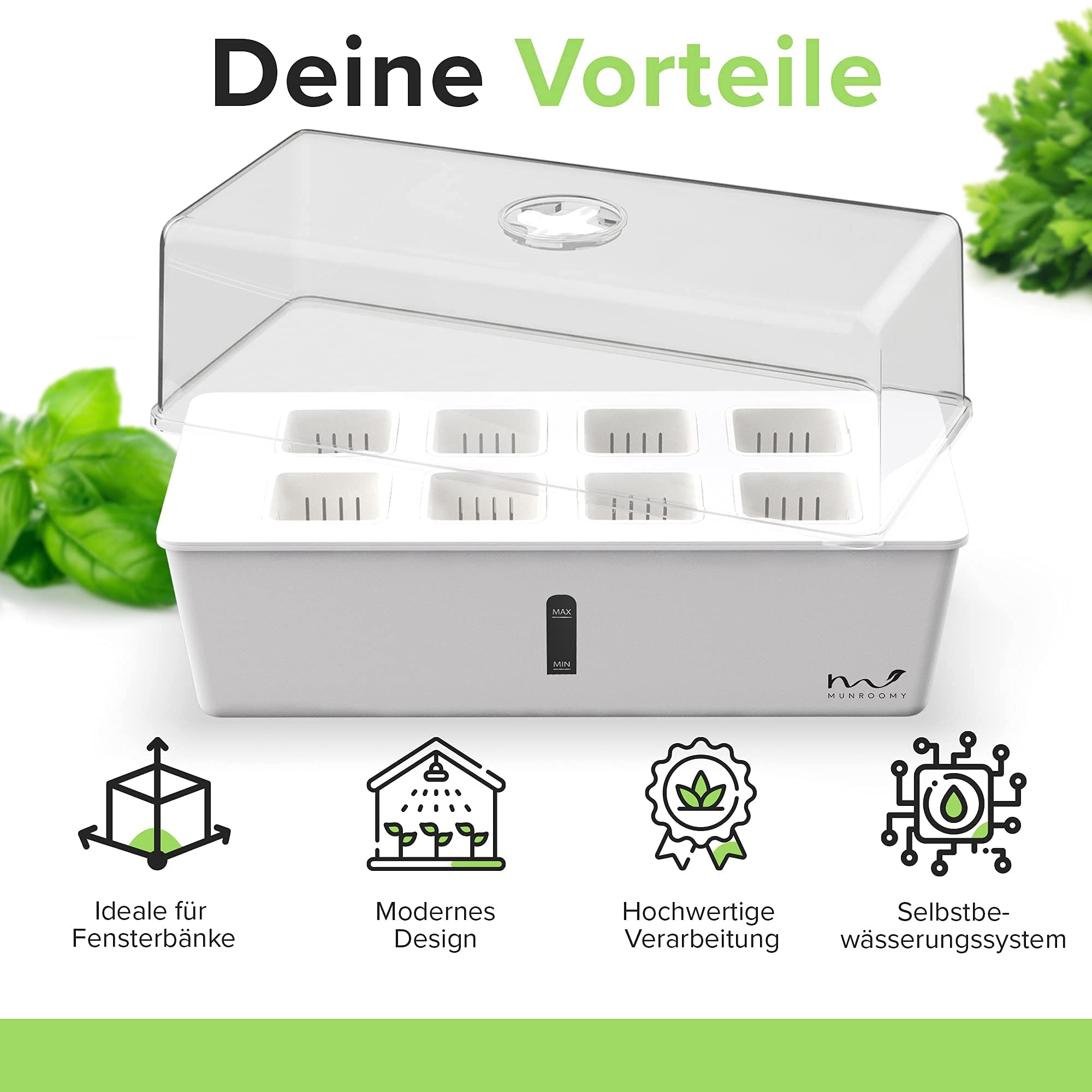Mini Gewächshaus - Zimmergewächshaus mit Selbstbewässerung - Anzuchtkasten für Stecklinge - Anzuchtset für die Fensterbank & Indoor Kräutergarten
