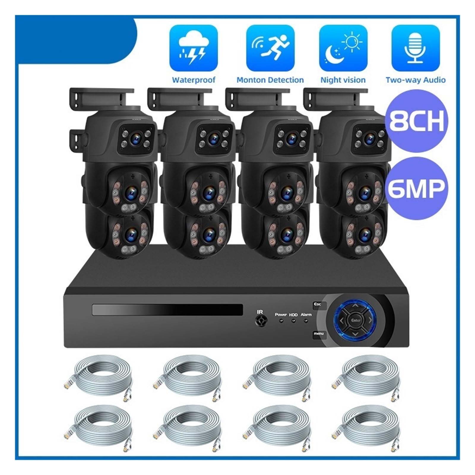 Sistema di telecamere di sorveglianza HD POE impermeabile da 6 MP