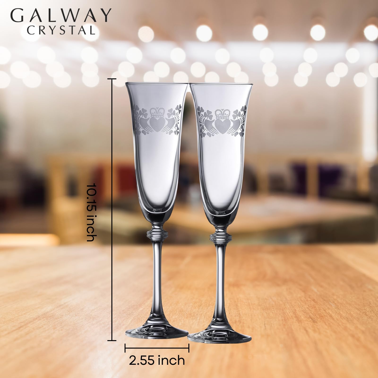 Galway Crystal Claddagh Ring Shamrock Liberty Flautas (1 par), transparente