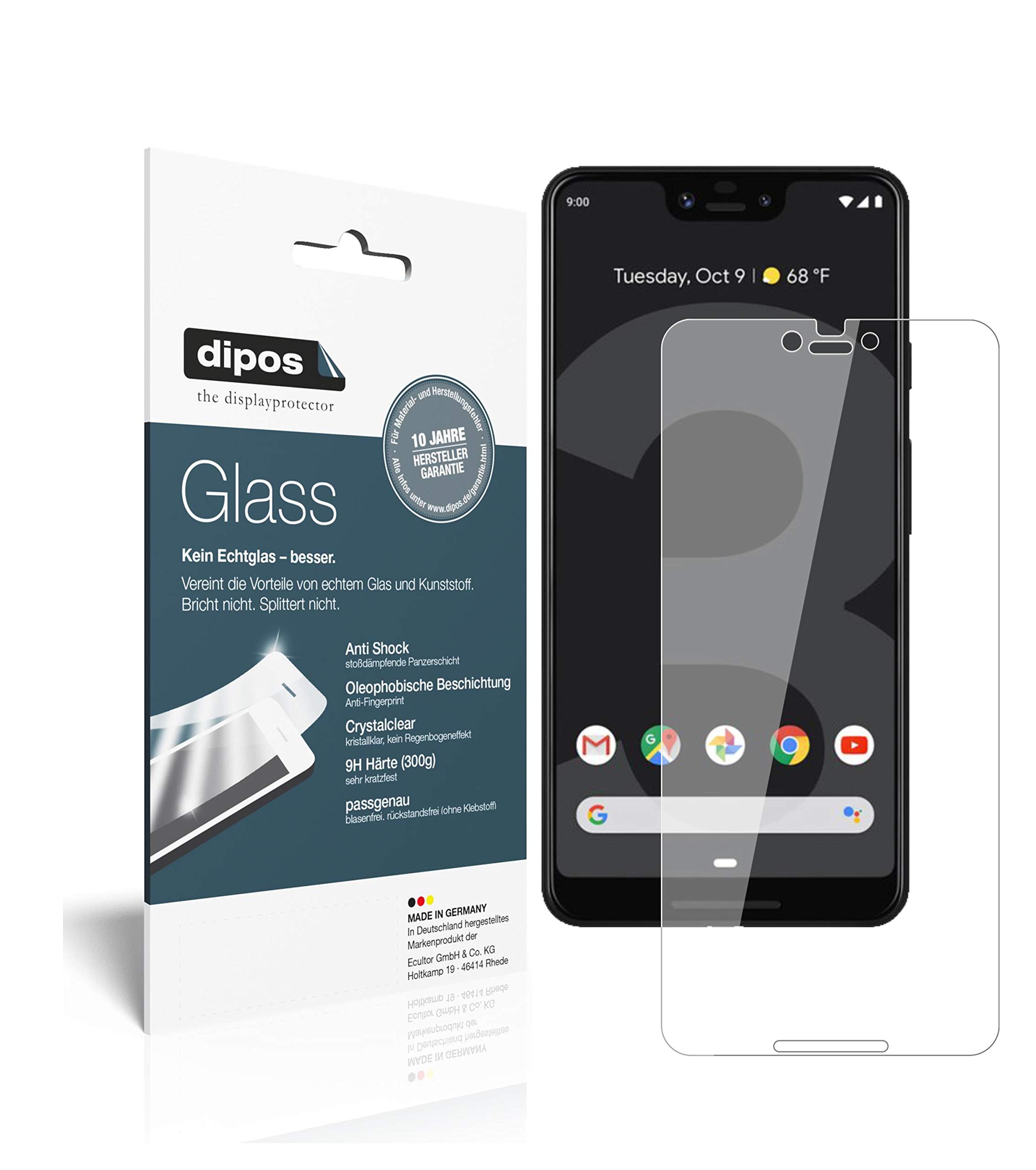 Dipos I 2X Pellicola Protettiva Flessibile Per Google Pixel 3a – Protezione Schermo 9H Anti-Urto – Vetro Rinforzato Made In Germany – Facile Applicazione - 3