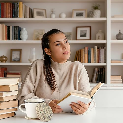 Miniatura 3 de Juego de posavasos para tarjetas de fecha de vencimiento de la biblioteca vintage, 4 posavasos para tarjetas de biblioteca con tarjeta de regalo,