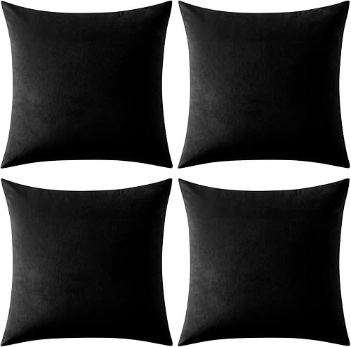MIULEE Paquete de 4 fundas de cojín de terciopelo, decorativas, suaves, acogedoras, lisas, de lujo, para sofá, dormitorio, sala de estar, 16 x 16