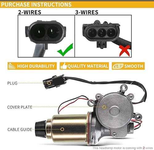 Miniatura 3 de YHTAUTO Motor de faro delantero izquierdo del lado del conductor para Chevrolet Corvette 1984-1990 (solo apto para 2 cables)