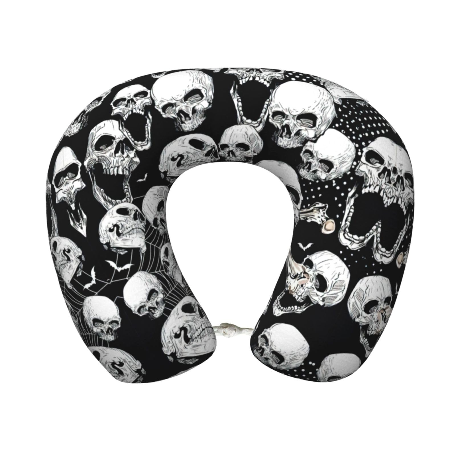 ASFgda U-Shape Memory Foam Skull Background Print Travel Pillow,Neck Support,Washable Cover For Airplane Car Home Office
