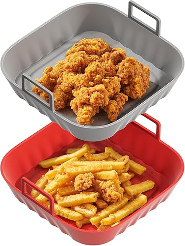 Li&Zhao - Forros de silicona reutilizables para freidora de aire, 2 piezas de insertos cuadrados para freidora de aire, accesorios para freidora de