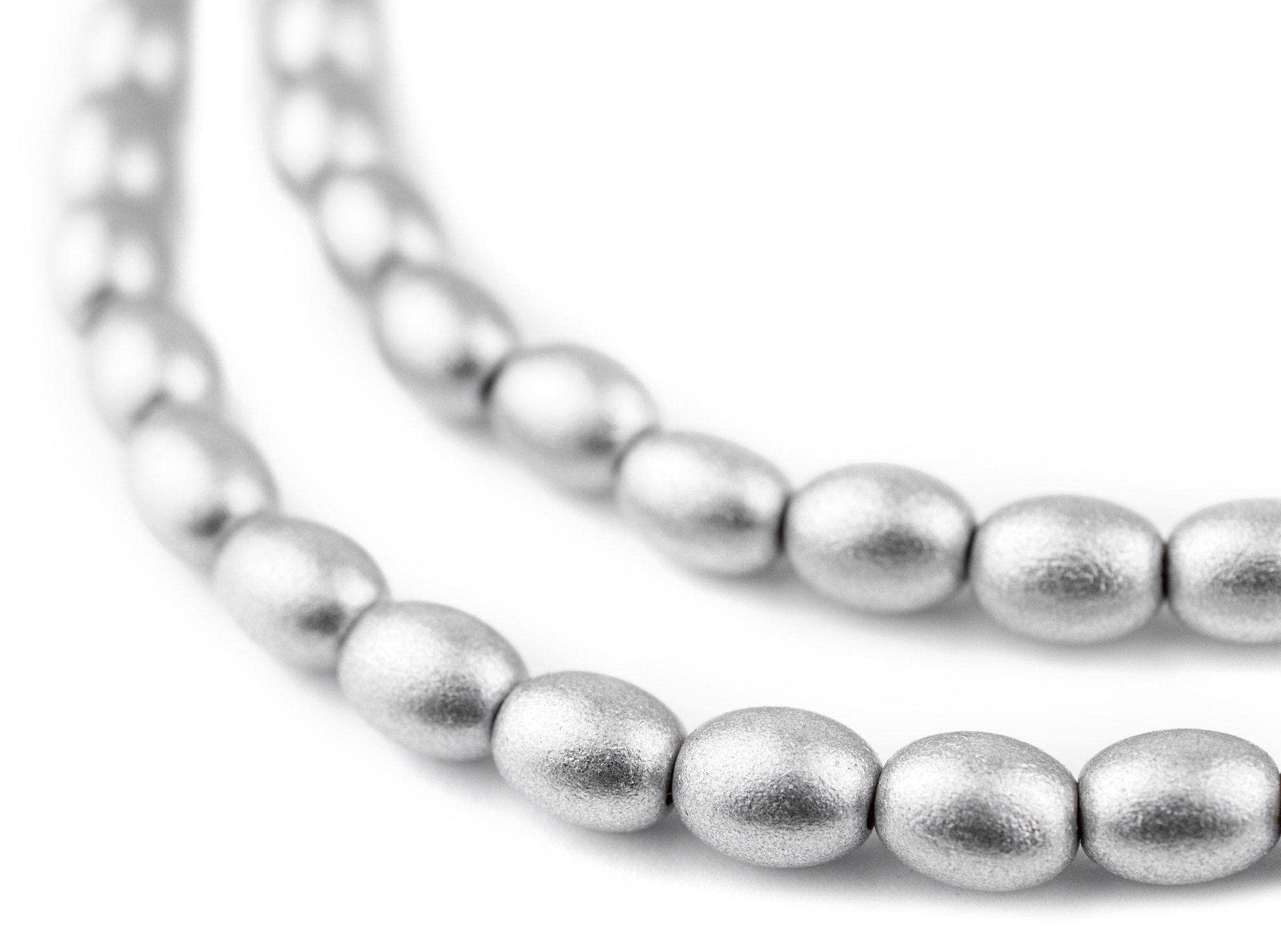 The Bead Chest Silver Oval Natural Wood Beads (9x6mm): Organic Eco-Friendly Wooden Bead Strand for DIY Jewelry, Crafts, Necklace and Bracelet Making