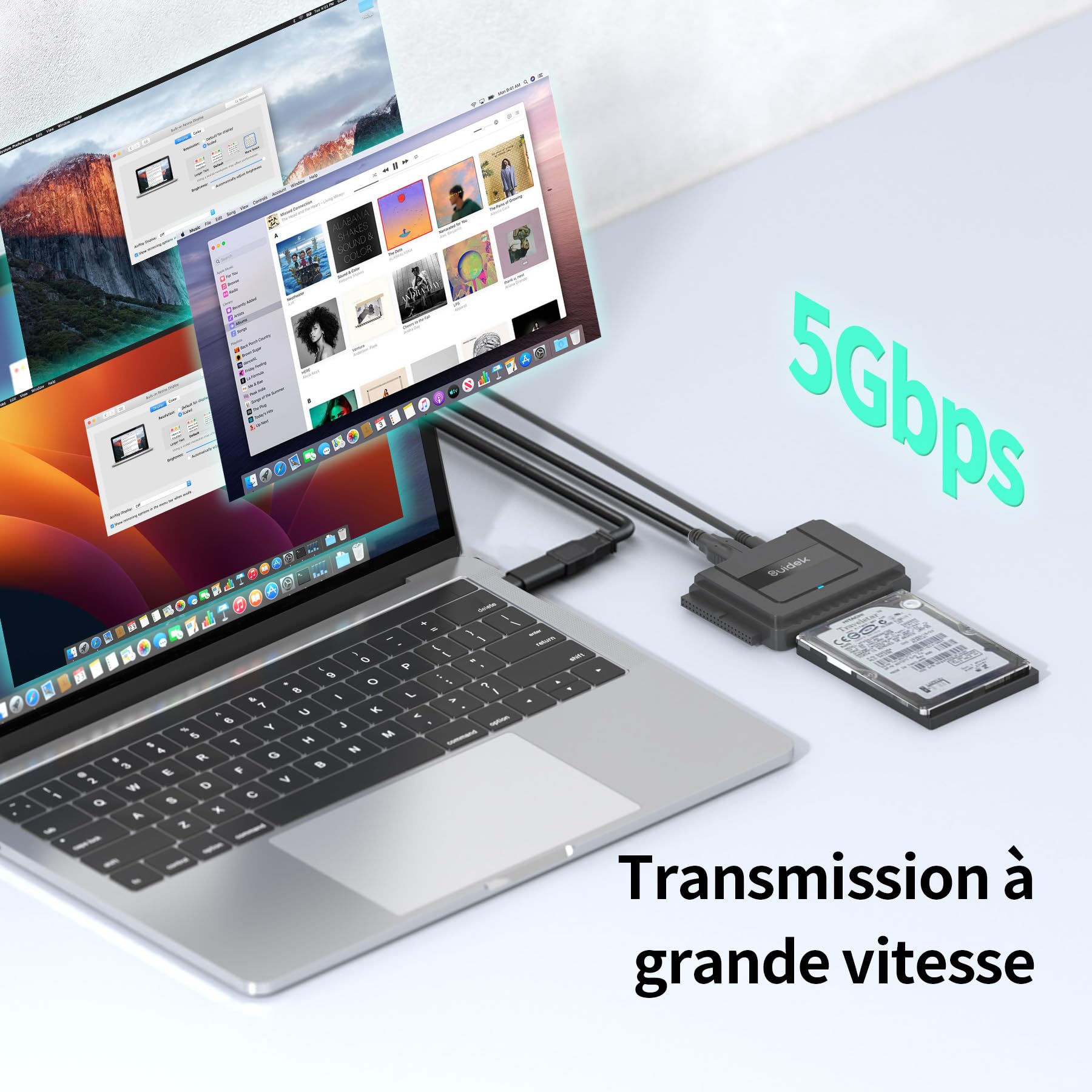 SUIDEK Convertisseur USB 3.0 vers SATA - Lecteur de Disque Dur Externe SATA vers IDE pour Disque Dur HDD/SSD 2,5"/3,5", Adaptateur IDE vers USB C Compatible avec Lecteur Optique