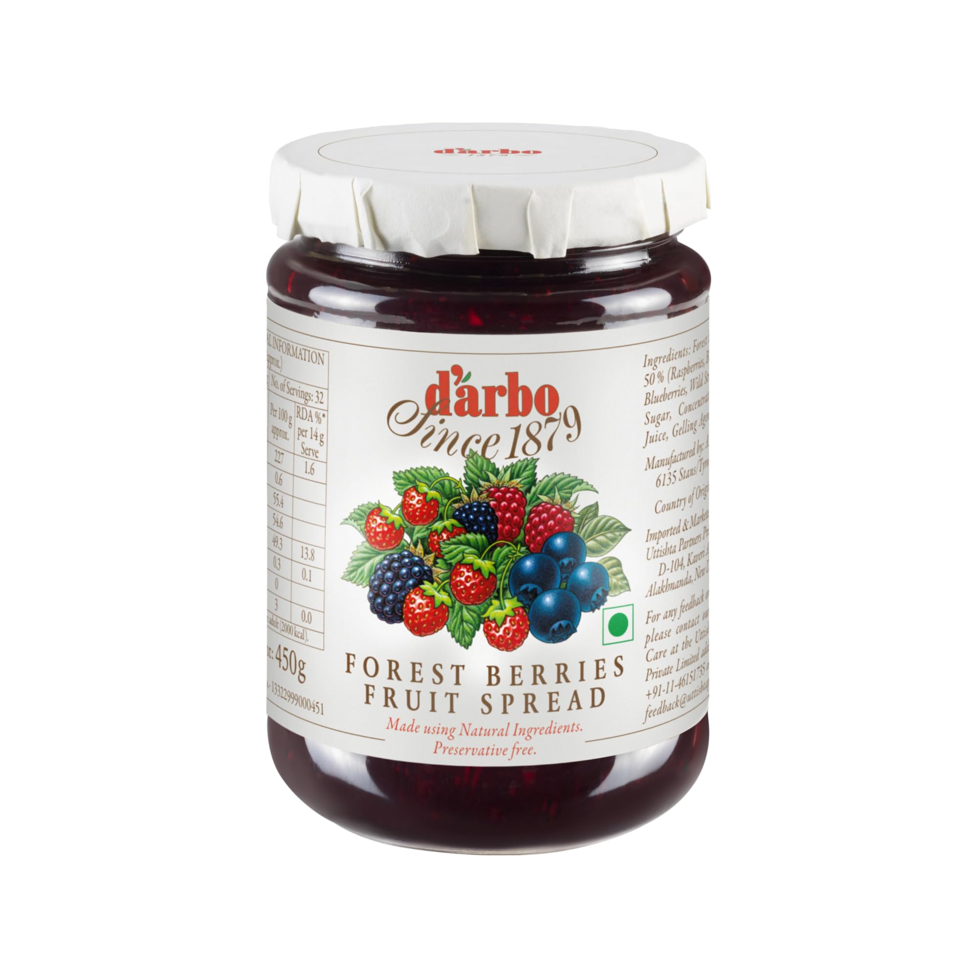 Darbo Forest Berries Fruit Spread – 450g | Made with 50% Forest Berry Mix (Raspberries, Blackberries, Blueberries, Wild Strawberries) | No Preservatives | Natural Ingredients | Austrian Origin