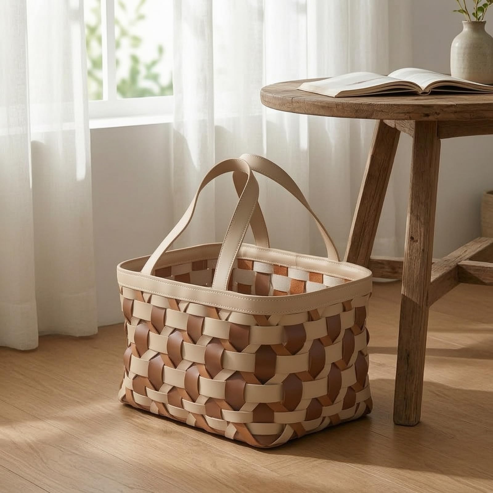 Colcolo Cesta de Almacenamiento Cesto Organizador Contenedor Tejido de Cuero Sintético con Diseño Estructurado y Apertura Amplia Adecuada para Sala de Estar Dormitorio Oficina en Casa