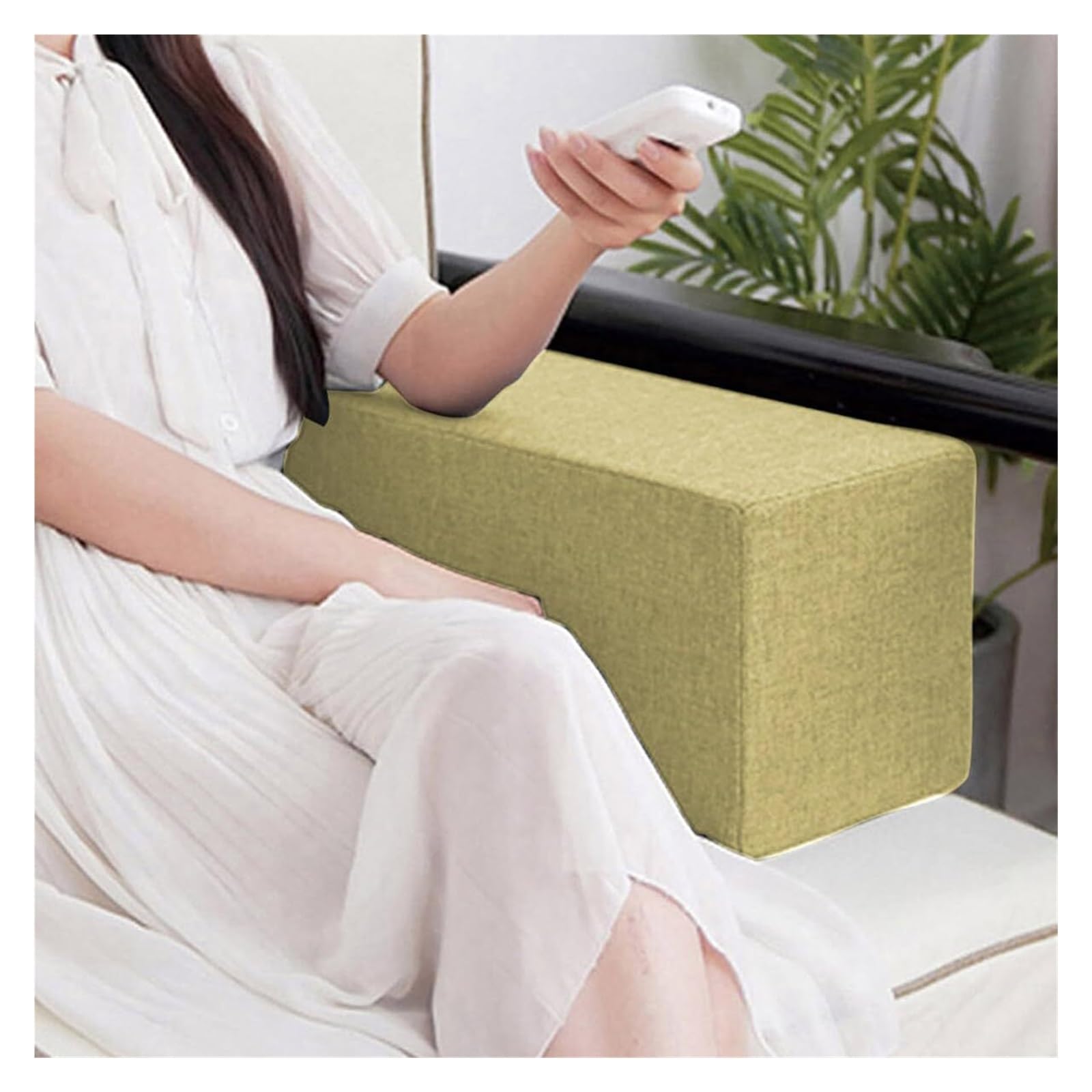 Sofa Bed Armrest Cushion for Head/lumbar Spine Linen Fabric Cover Square Headrest Cushion, Armrest Cushion, Support Cushion for Arm/head/lumbar Spine Gap Filler Elbow Pillow(Light green,20x25x45cm)