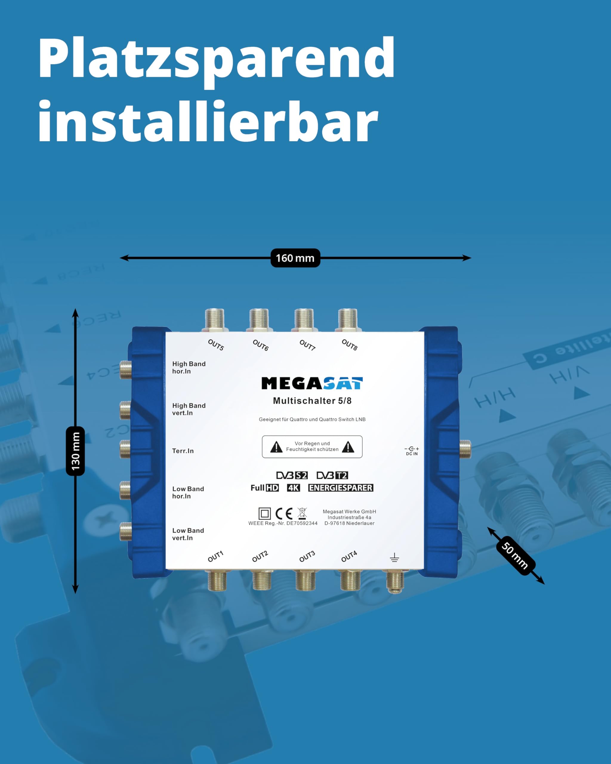 Megasat Multischalter 5/8 – 1 Satellit / 8 Teilnehmer
