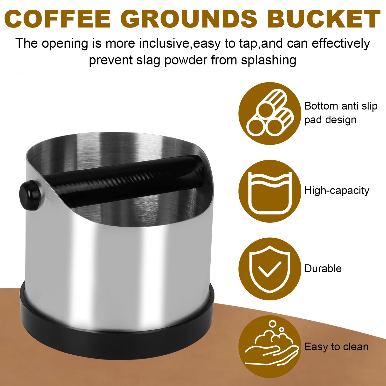 Knock box per macinadosatore per caffè,Realizzato in acciaio inox da 700 ml,con barra in gomma rimovibile e spazzola per la pulizia, scatola silenziosa,adatto per molte macchine per caffè espresso