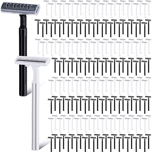 Lasnten 400 maquinillas de afeitar desechables a granel envueltas individualmente con tapa de seguridad transparente, acero inoxidable para mujeres