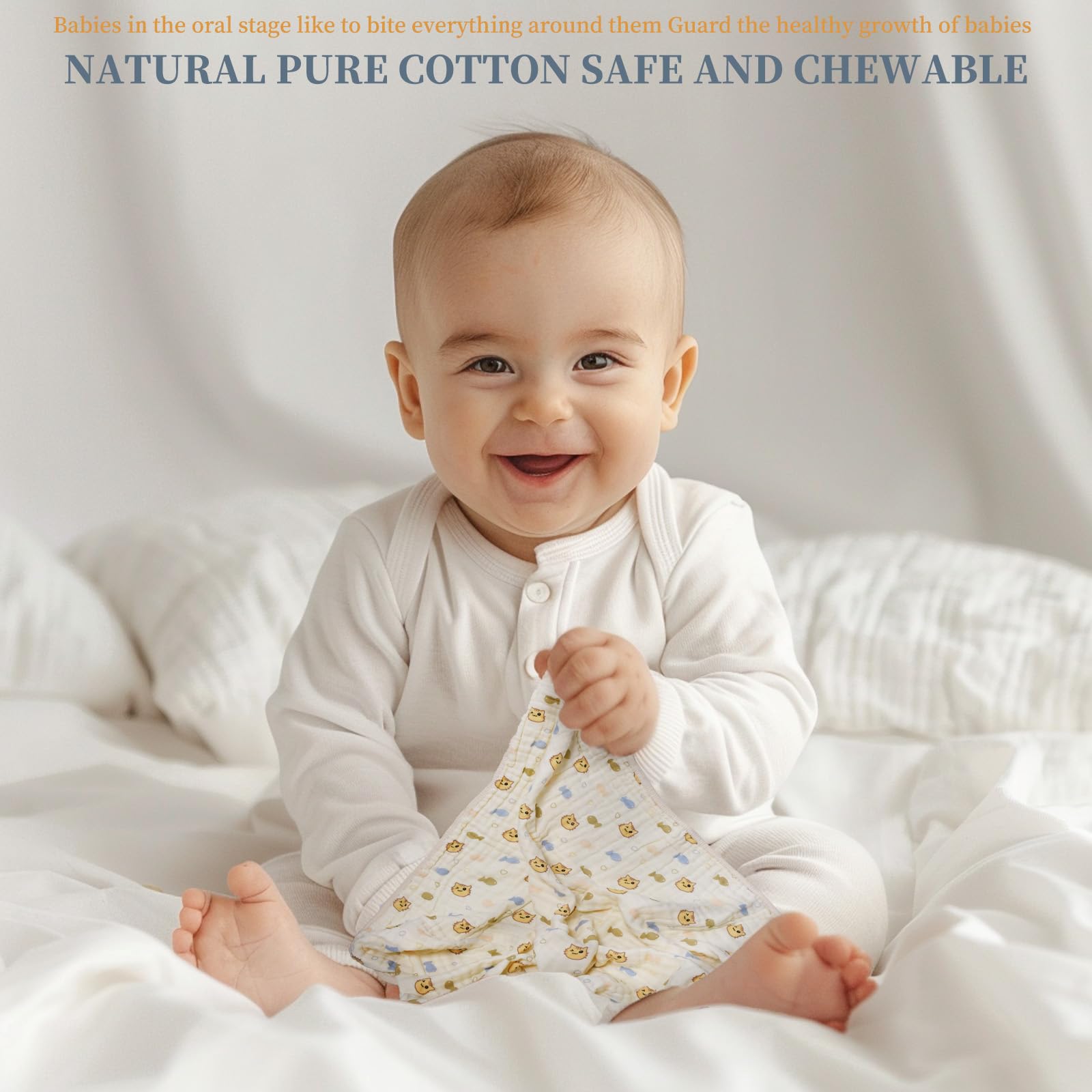 Baby Blanket 6-Layer Cotton Muslin Cotton Blanket with Ties Swaddles for Newborn for Strollers/Play Mats/Air-Conditioned Rooms, Beige - Image 3