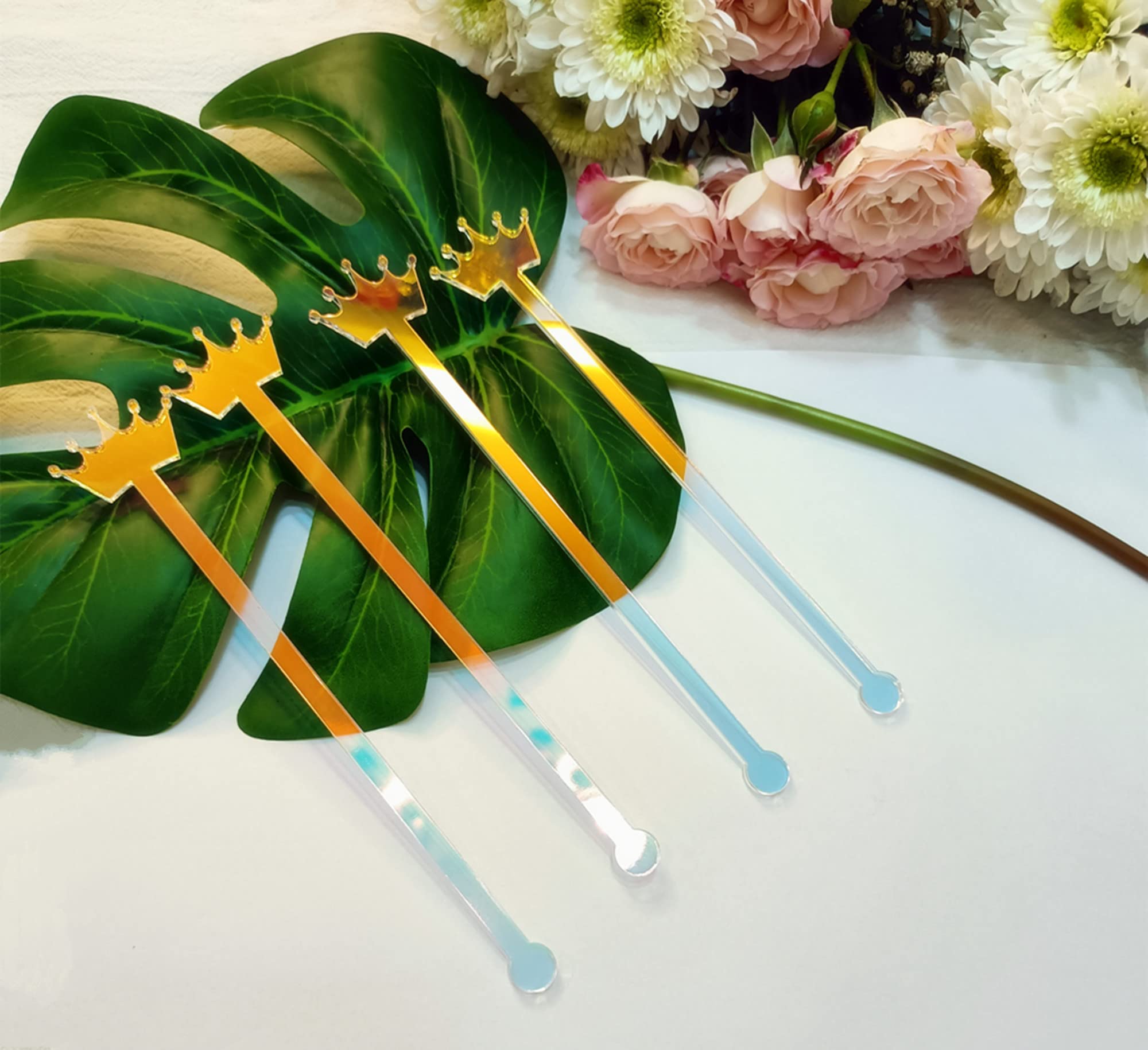 Agitadores de bebidas acrílicos de princesa con espejo para decoración de cocteles