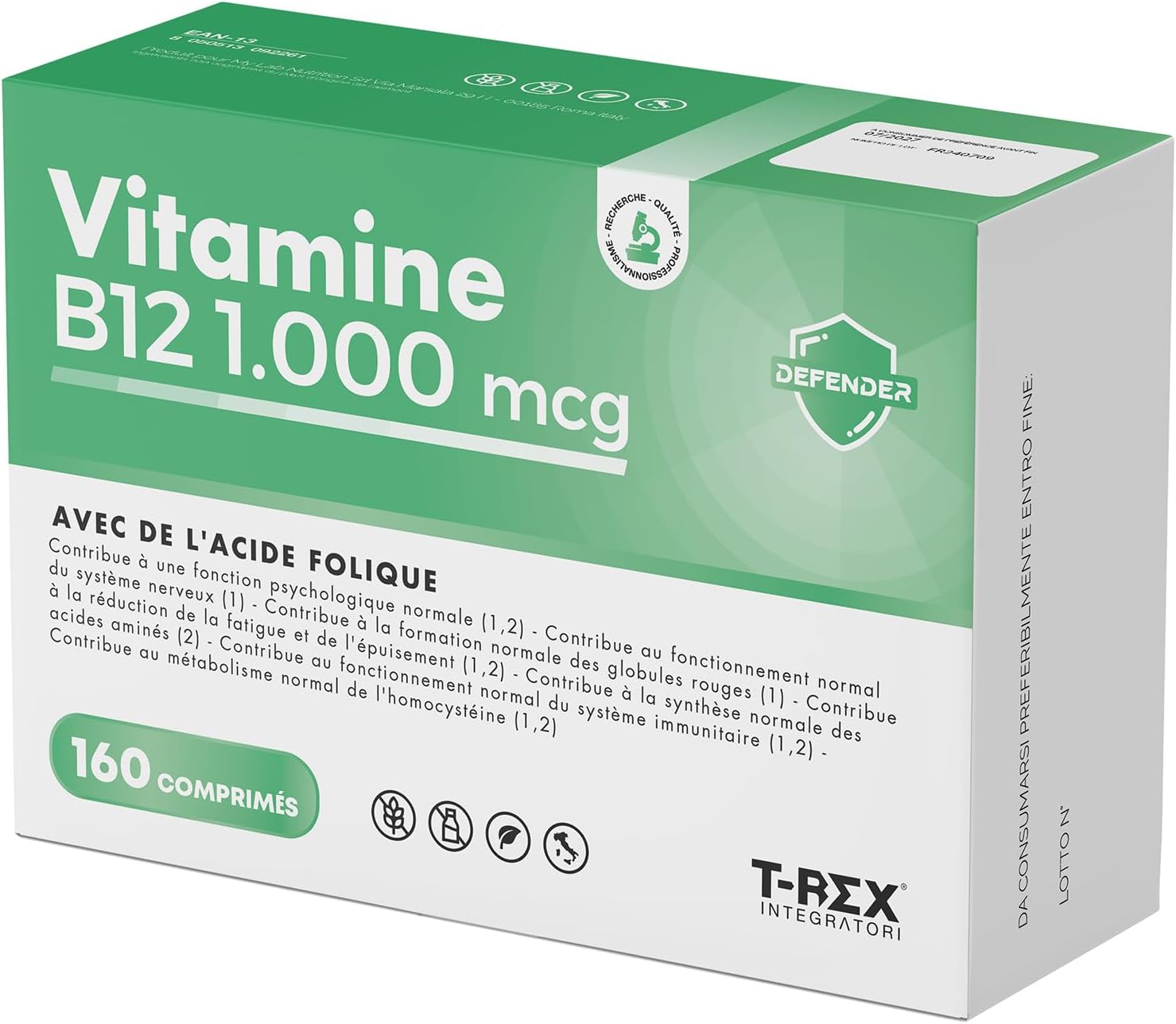 Vitamin B12 1000 mcg and Folic Acid 400 mcg 160 High Dose Microtablets – Cyanocobalamin and Vegan Folate for Physical and Mental Fatigue – 5 Months Supply