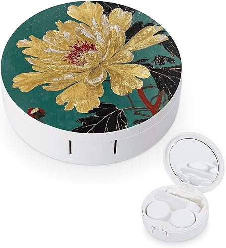 Estuche para lentes de contacto de viaje OpulentGoldBlossom Print Caja de casos de contacto con solución de espejo Kit de herramientas de extracción