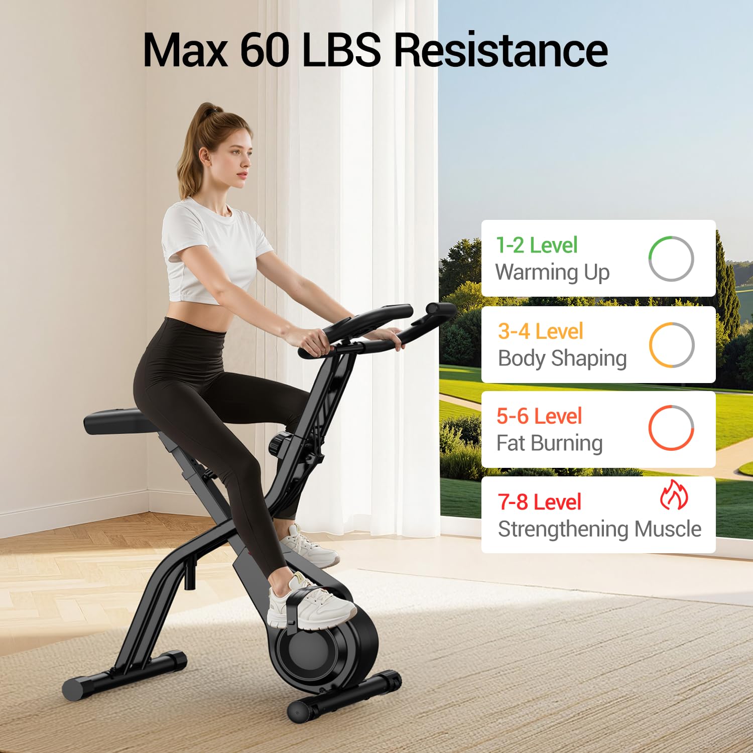 UMAY Rower treningowy składany, 5 w 1 Profesjonalny rower spinningowy z 16 poziomami oporu magnetycznego, Rower treningowy składany do domu z wygodnym siedzeniem, Maks. 136 kg