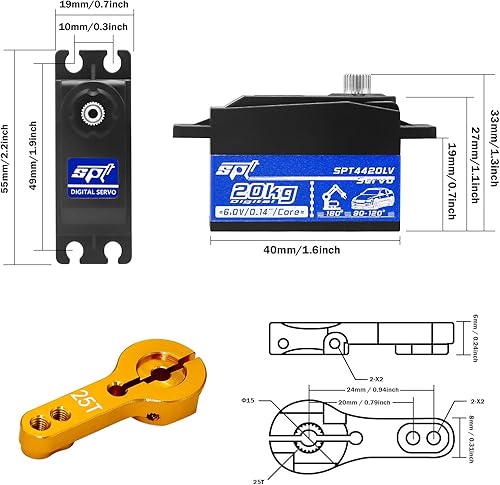 Miniatura 2 de GOUPRC - Servo digital de alto par de torsión de 55.1 lbs, resistente al agua y de acero inoxidable, servo brazo servo 25T para servo de coche a