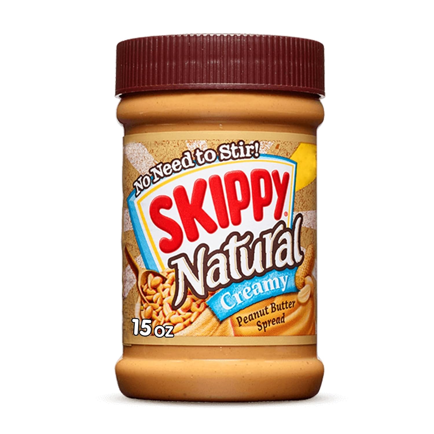 SKIPPY Natural Peanut Butter Spread, Creamy, 7 g protein per serving, 15 oz. (12 Pack)