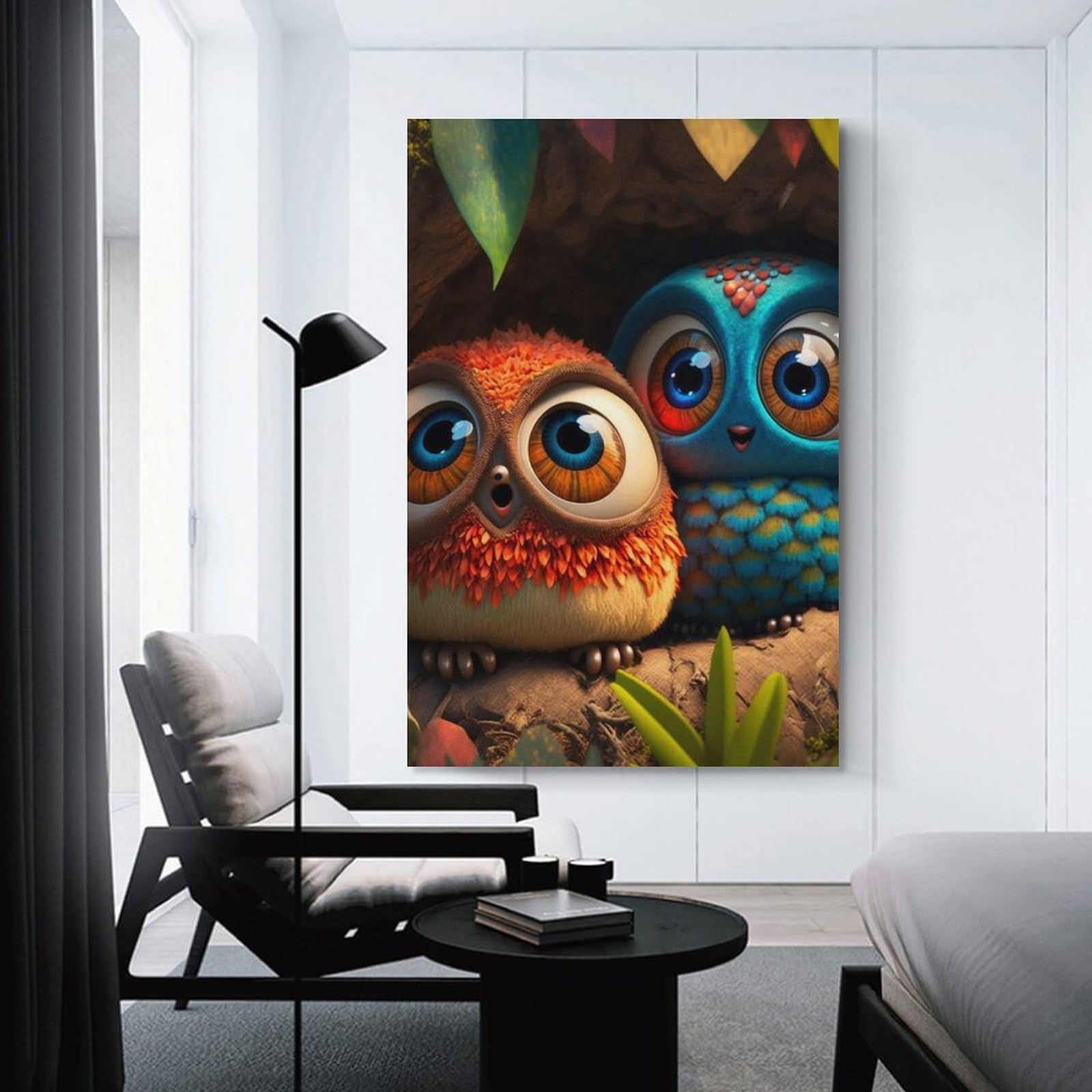 Junmoney Unframe-Colorful Owls In Treehouse Wall Decor Canvas Print Colorful Owls In Treehouse, 16X24inch(40X60cm), For Bedroom, Lounge Or Dressing Area, Stylish Decor For A Restful Room Update